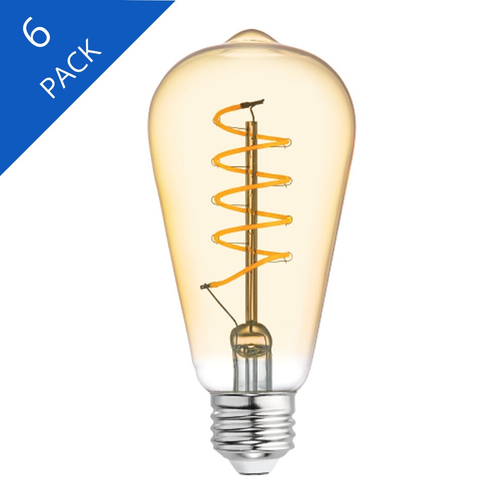 4 Pack Dimmable 60W Equivalent 6W E26 Medium Base Candex Vintage Filament LED ST19 Edison Style Amber Glass Bulb 2200K Warm Glow 