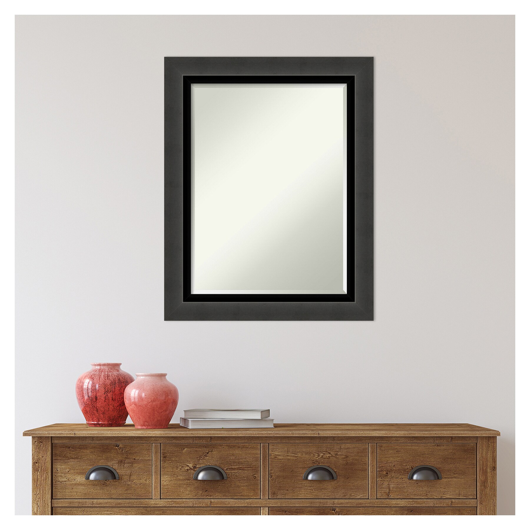 Amanti Art Tuxedo Black 23.12-in W x 29.12-in H Matte Black Framed Wall Mirror