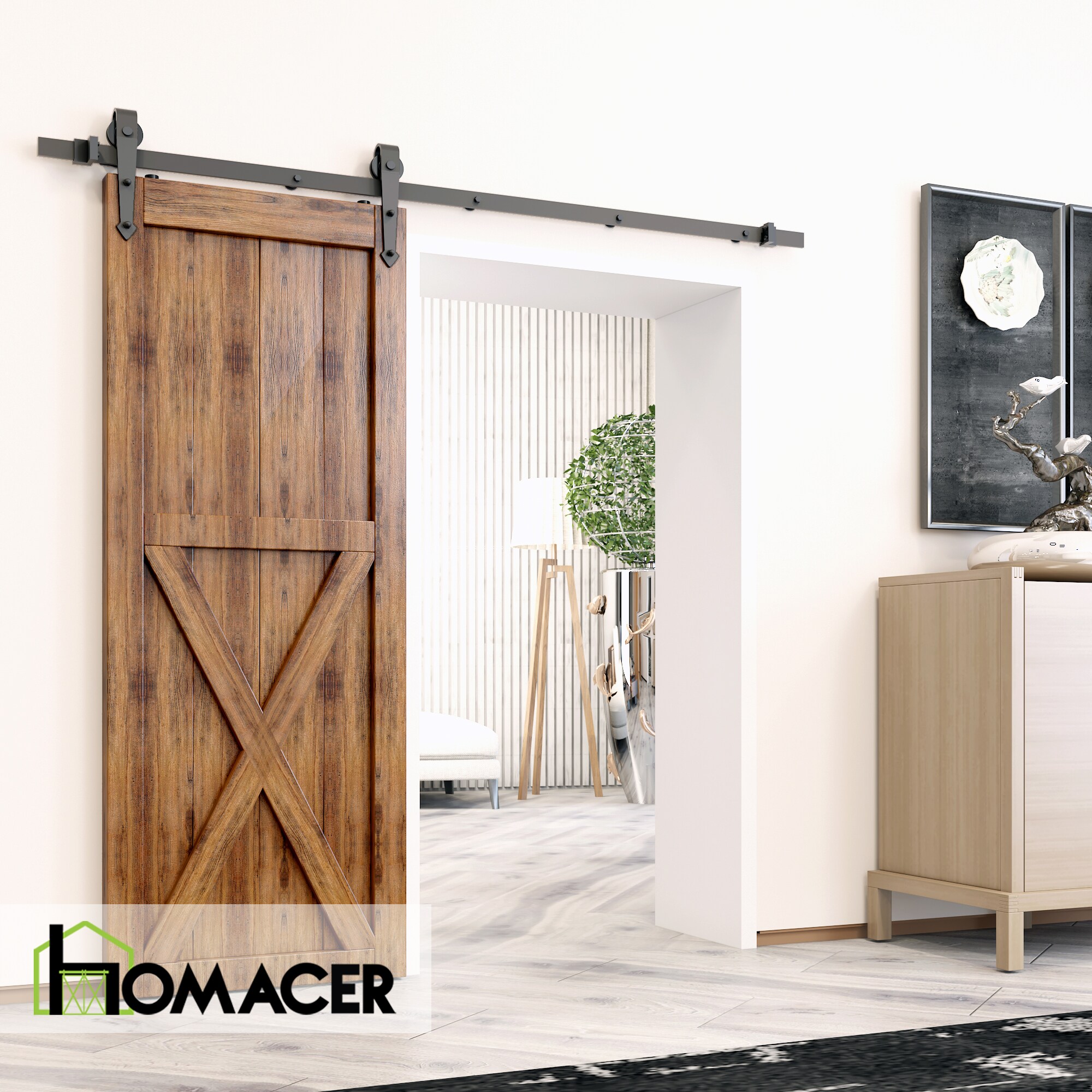 HOMACER 180-in Rustic Black Interior/Exterior Arrow Barn Door Kit