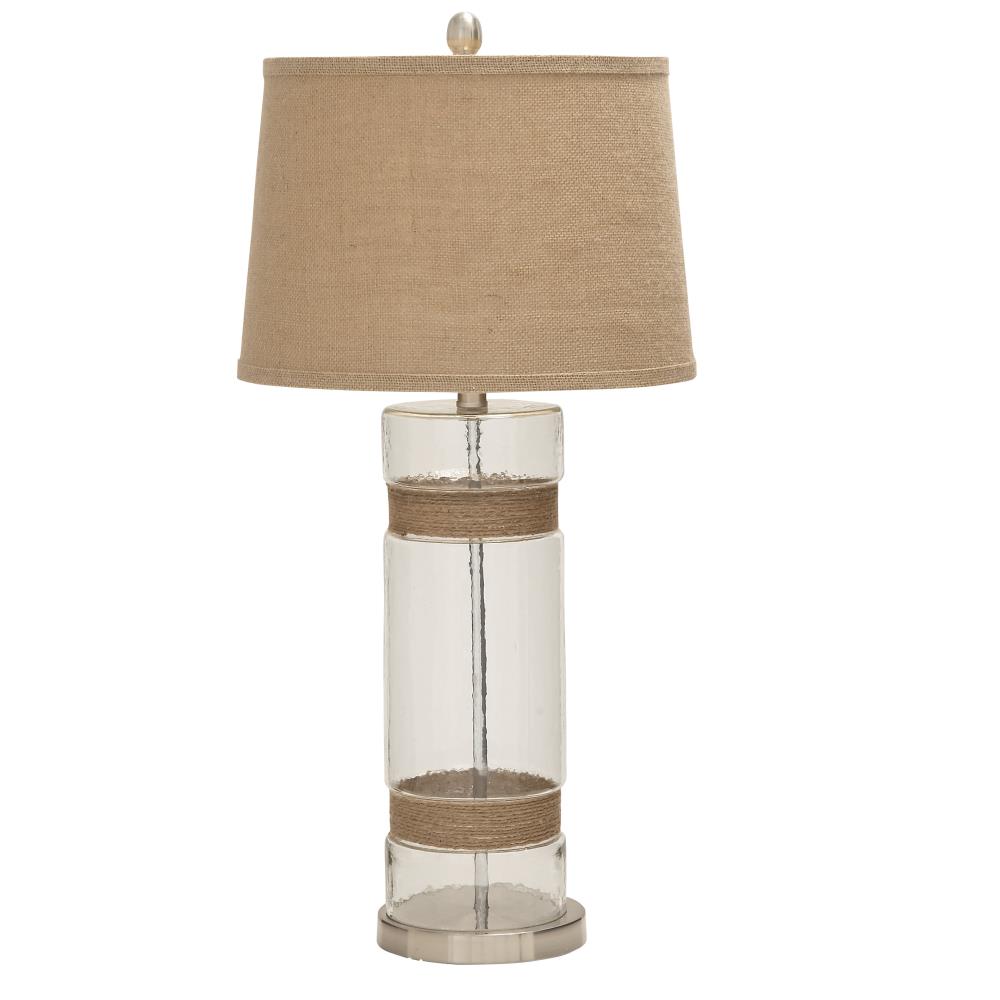 2 Camping Style Lantern Table Lamps w/ Burlap Neutral Shade Vintage Style 