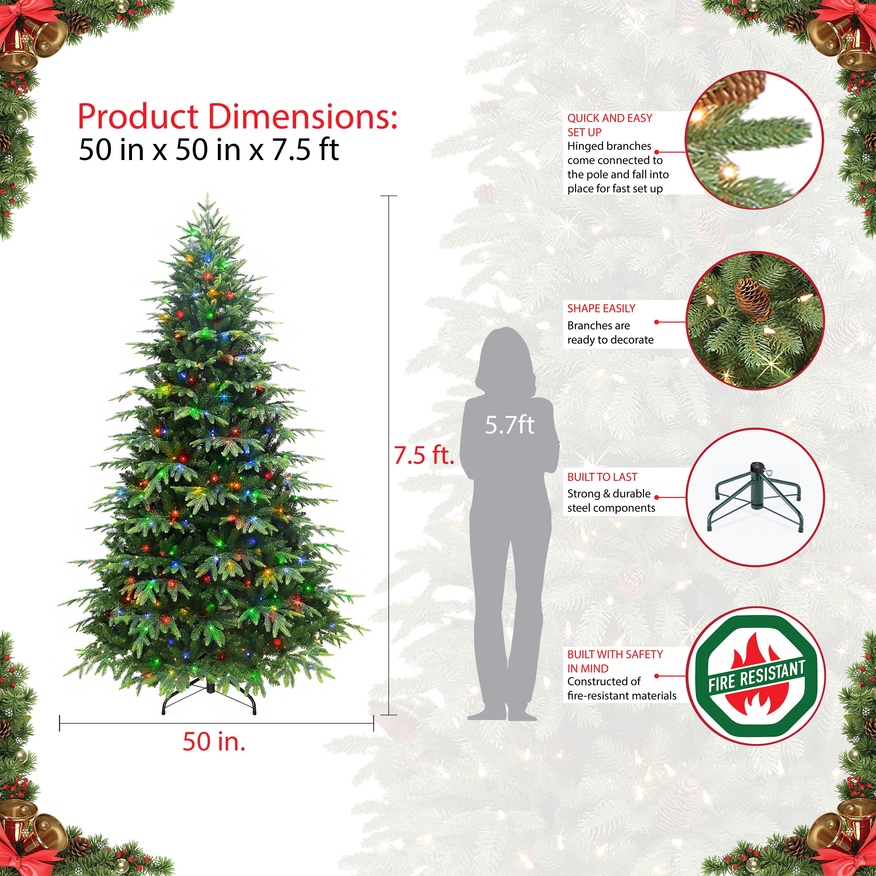 Puleo International 7.5ft Spruce Prelit Artificial Christmas Tree