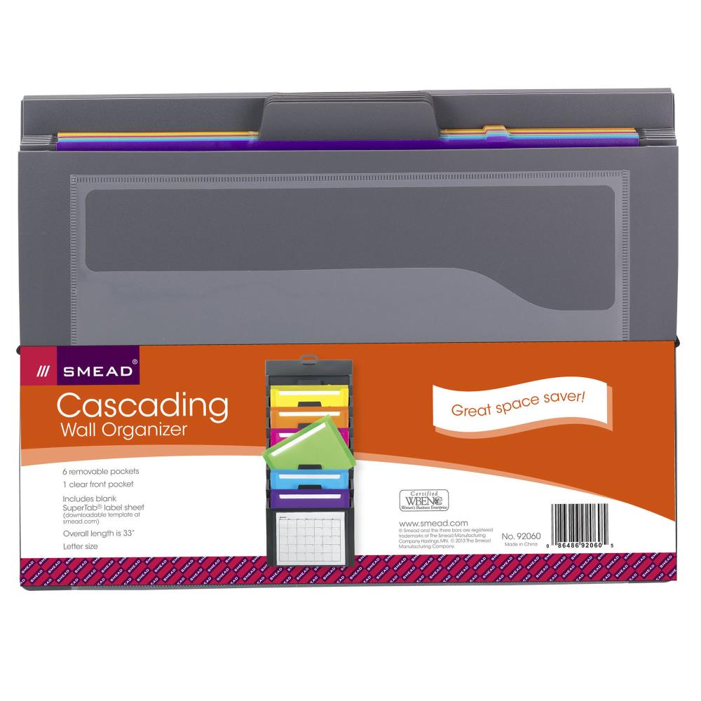 Letter Size 92060 Cascading Wall Organizer Gray with Bright Pockets 1 Pack 6 Removable Folder Pockets 