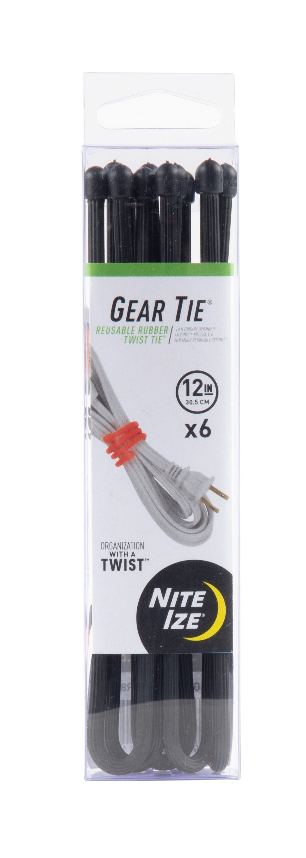 6-Pack of 12 Nite Ize Gear Tie ProPack 6" Black Twist Ties Waterproof Durable