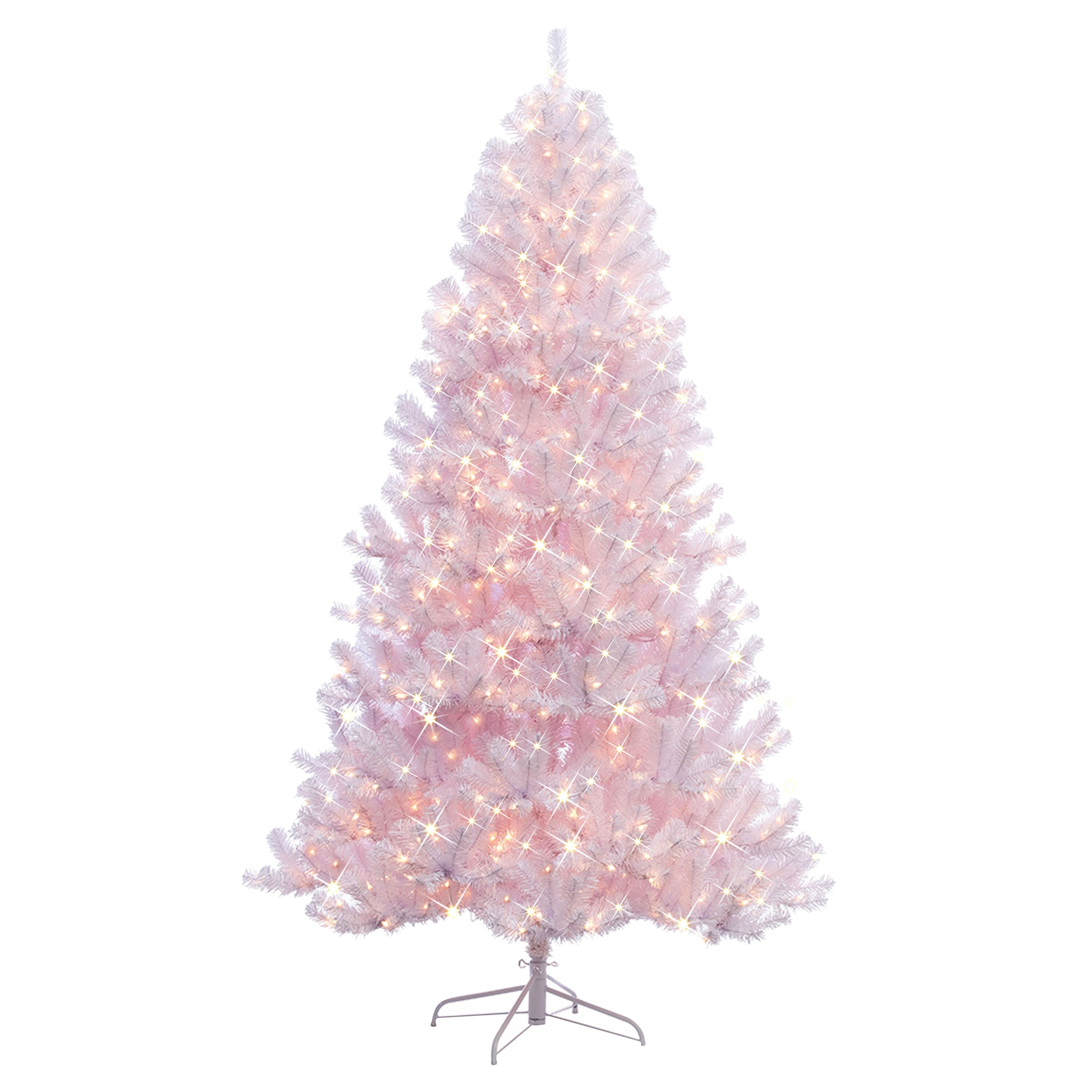 white christmas tree with pink lights