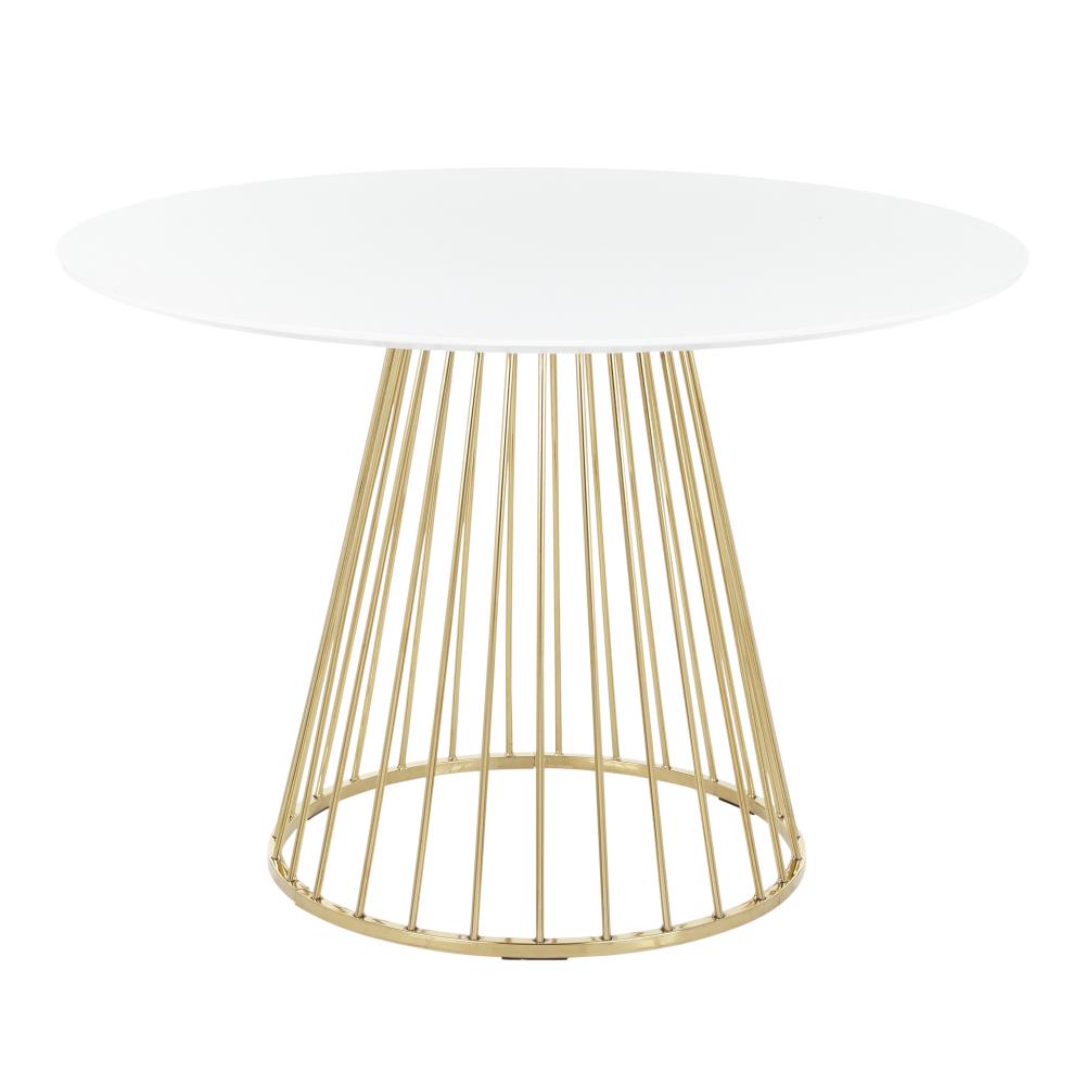 white round table with gold base