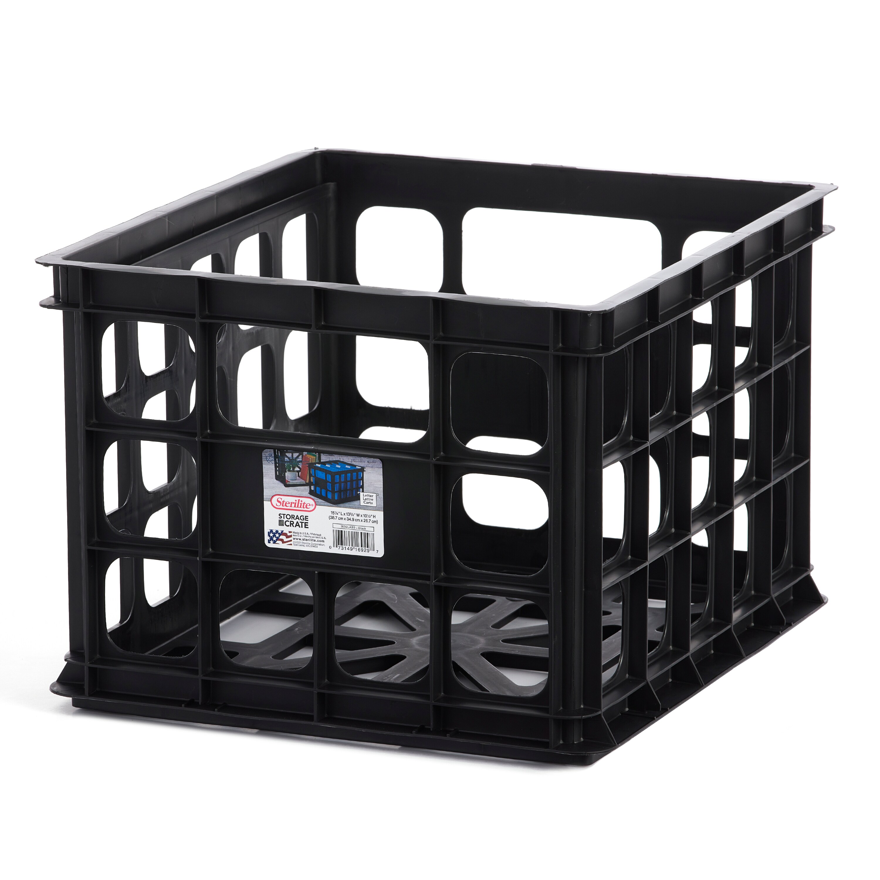 Black Milk Crates Stackable Plastic 3-Pack Heavy Duty Storage Bin Box Basket Set 