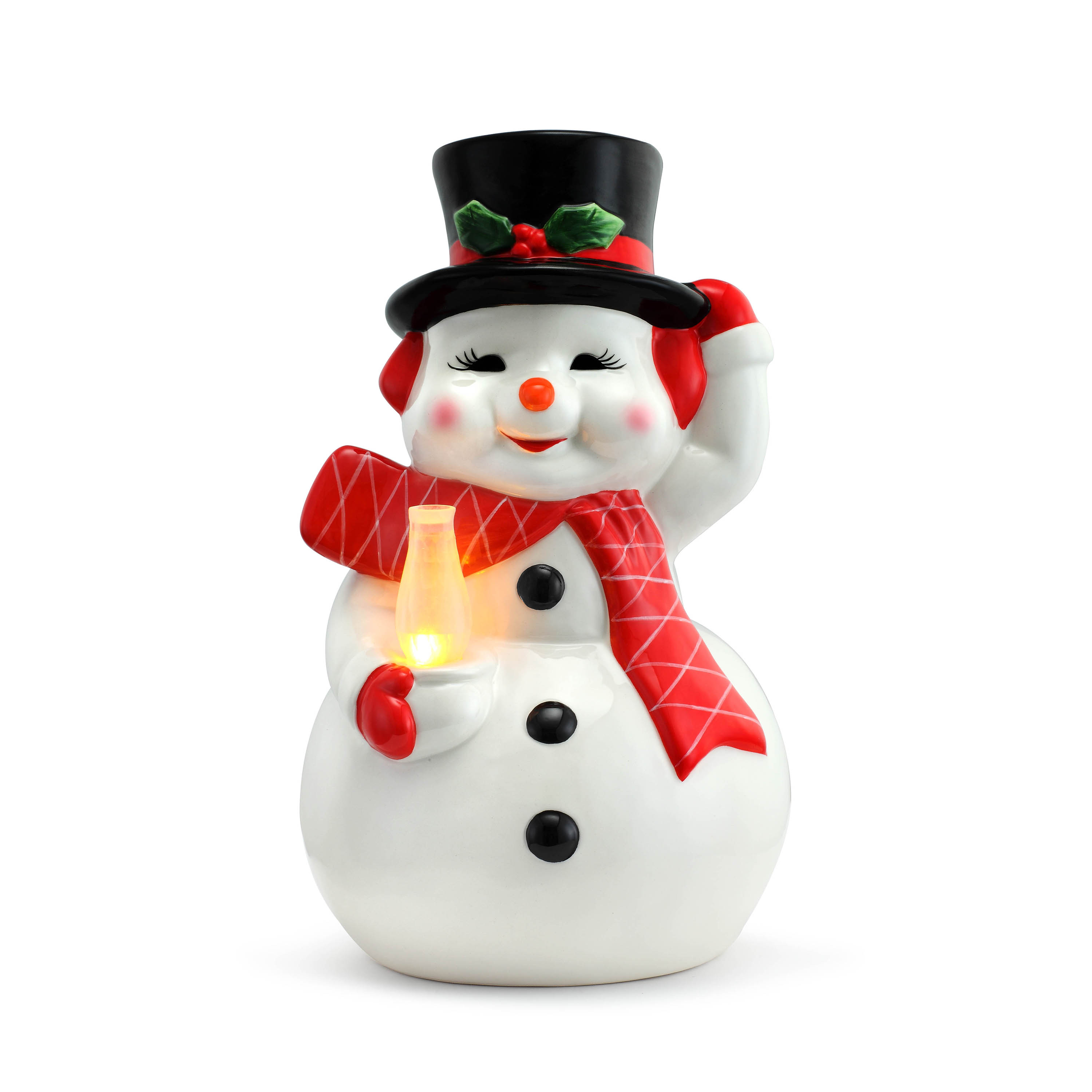 Christmas Decoration White Ceramic Light Up LED Snowman Ornament Figurine NEW 