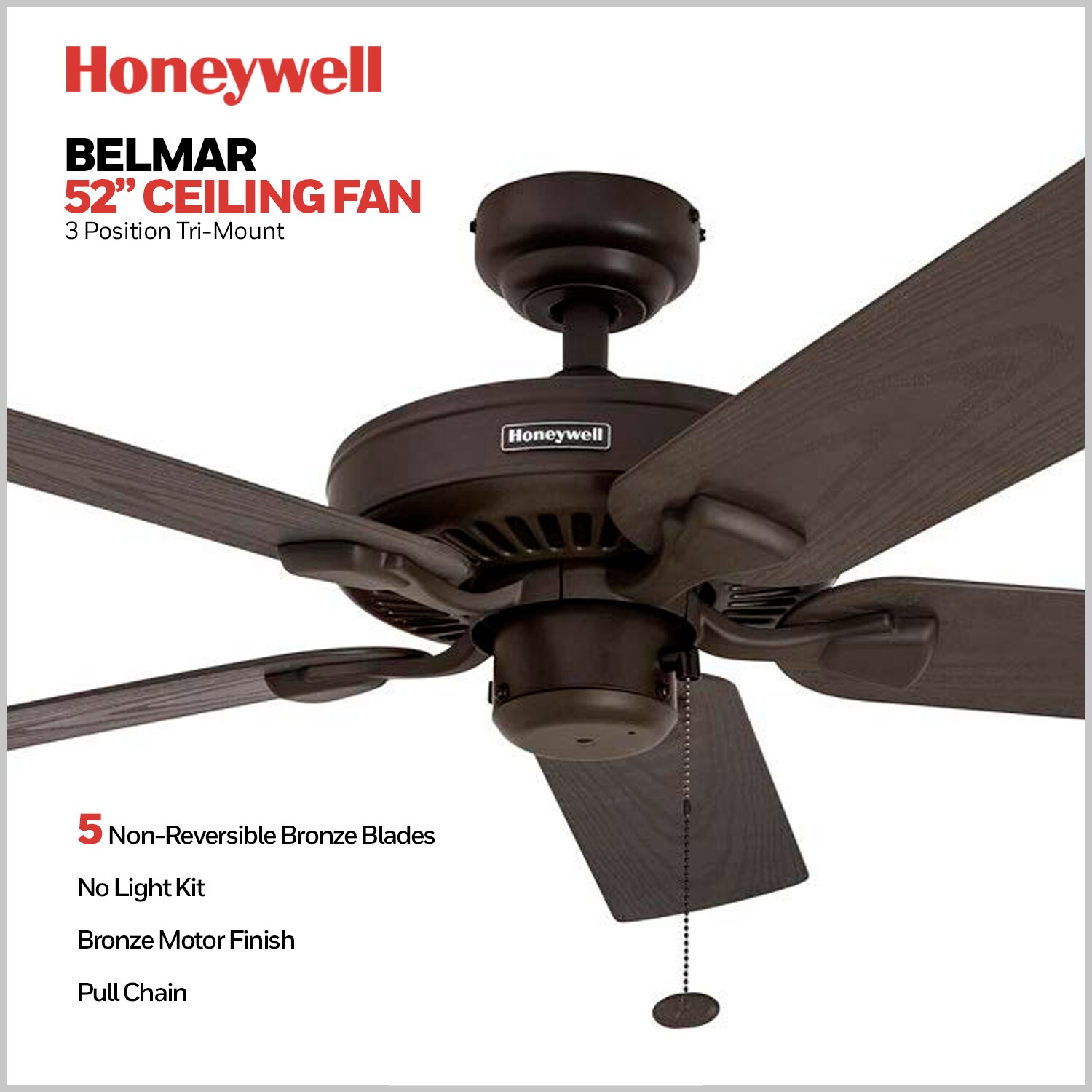 Honeywell 50199 Belmar 52 Inch Five Blade Indoor Outdoor Ceiling Fan Bronze for sale online 