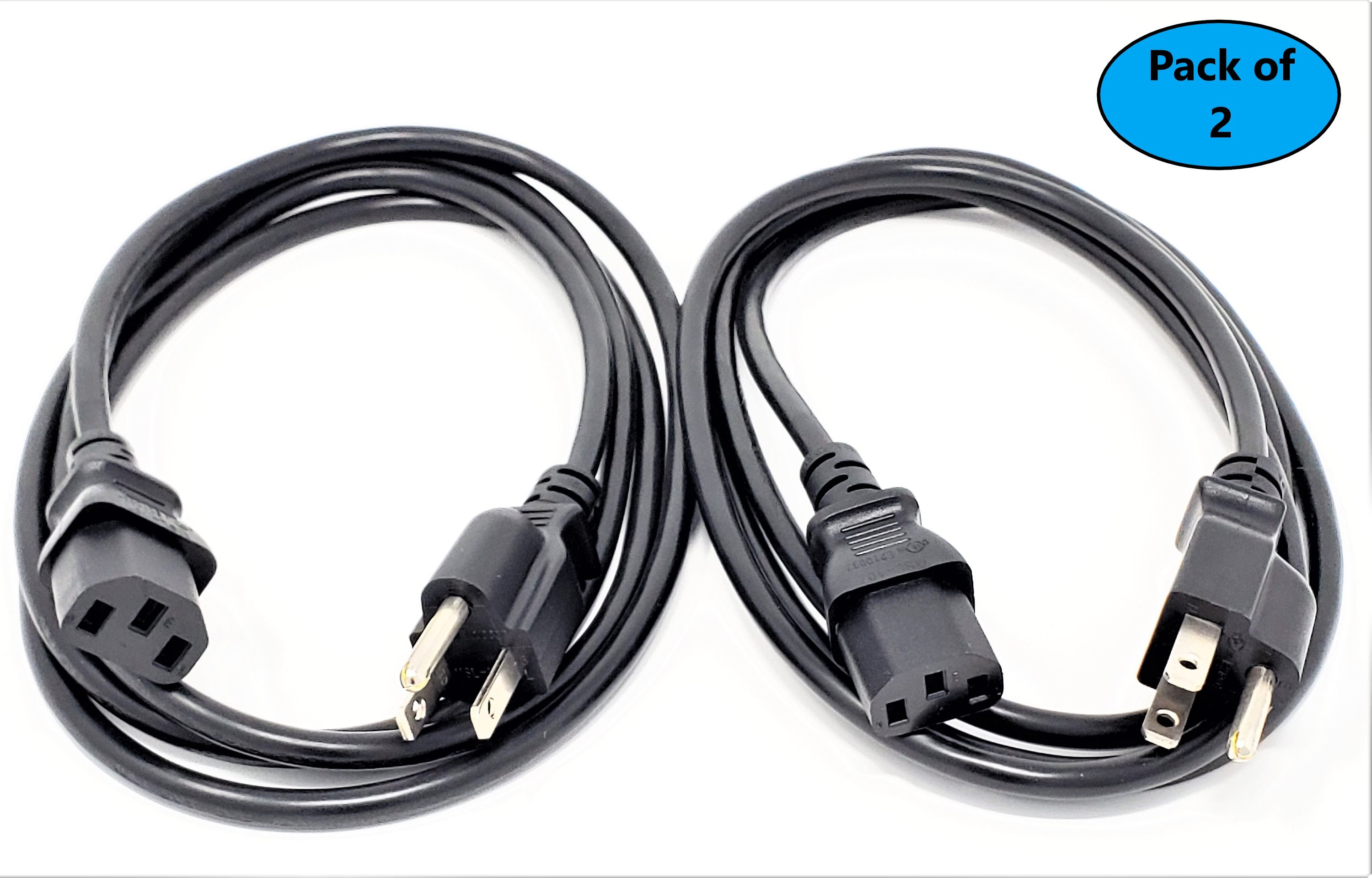 2x Pack 2ft 3-Conductor 14AWG NEMA 5-15P to IEC320 C13 PC Power Cord Cable 