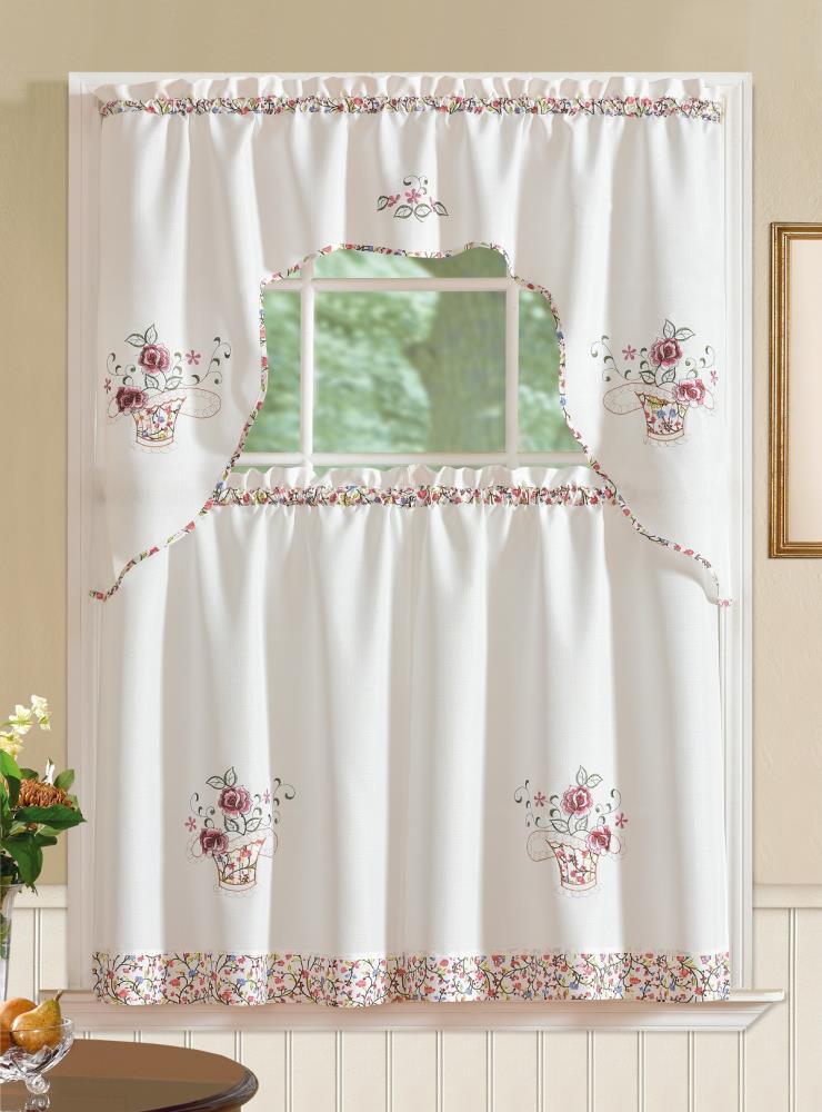 NEW  window valance red APPLE white blossoms flowers 