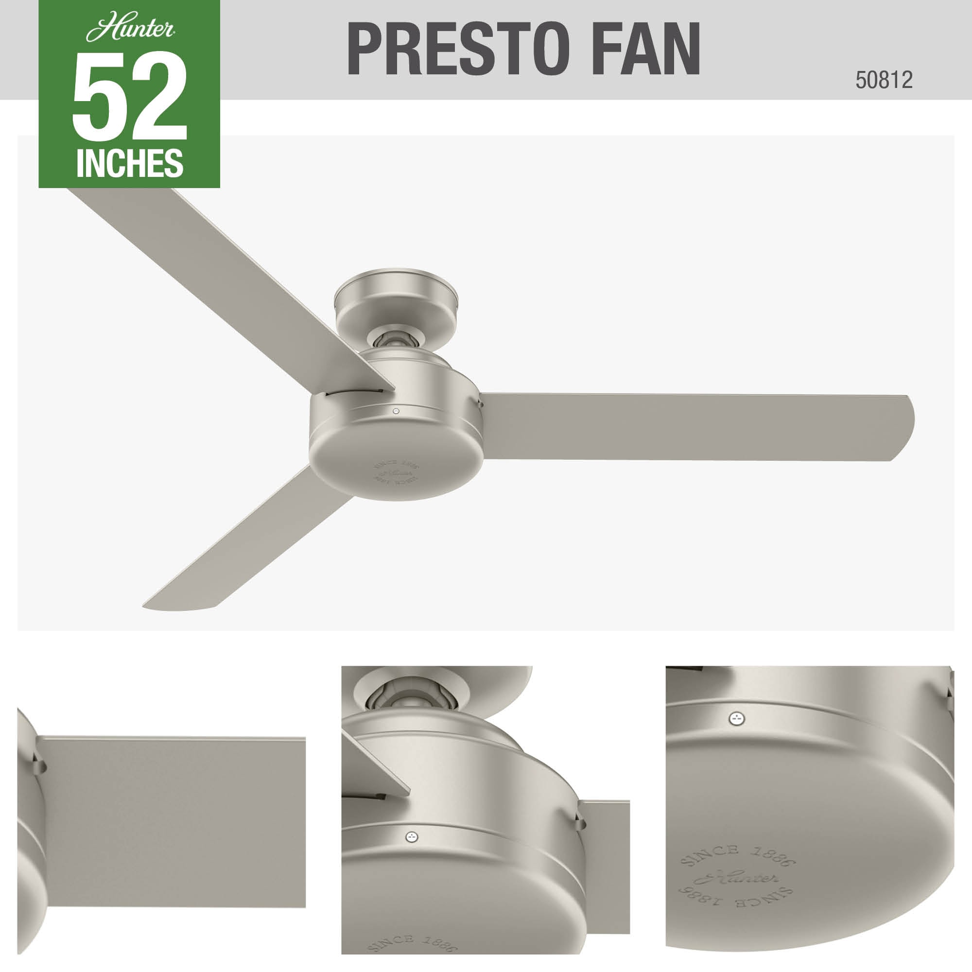 Hunter Fan Company 50812 Presto Ceiling Fan Matte Nickel 52 Renewed 
