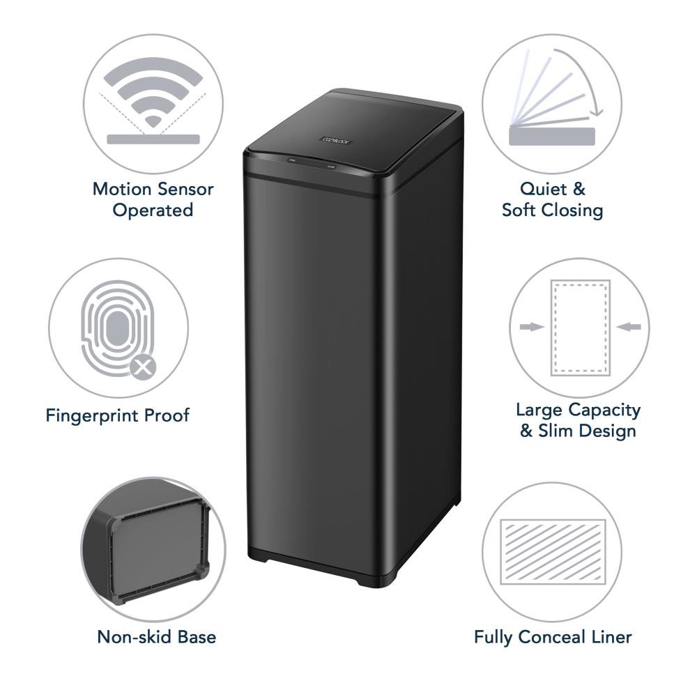 11 Gallon Trash Can Black Steel Touchless Motion Sensor With Soft Close Lid 40L 