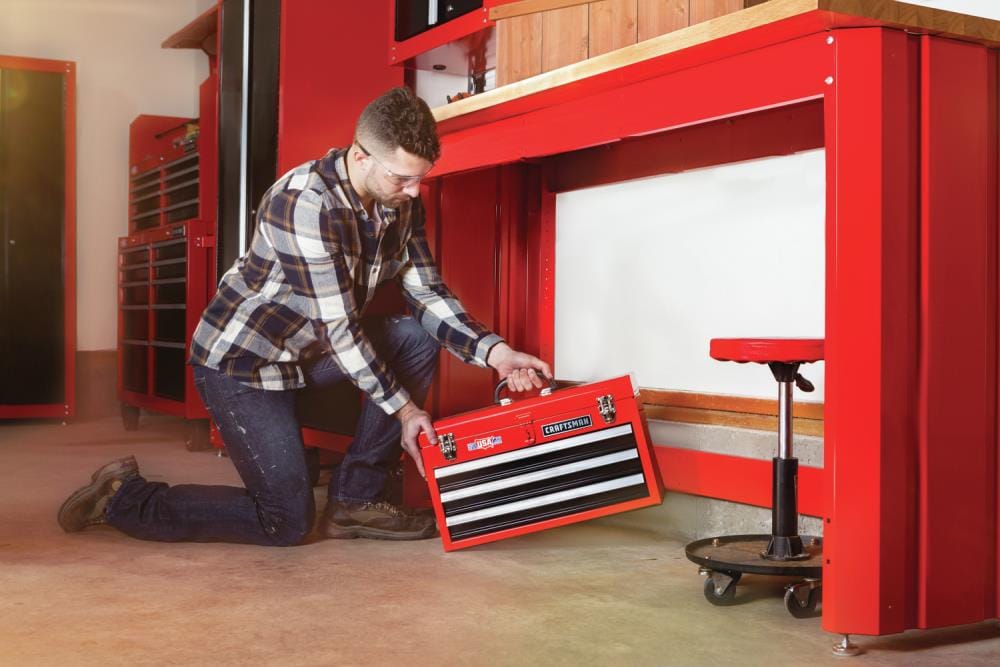 Portable 20.5-in Ball-bearing 3-Drawer Red Steel Lockable Tool Box 