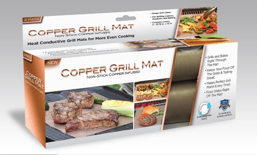 2 Mats Yoshi Copper Grill & Bake Mat BBQ Grill Reusable Non-stick AS SEEN ON TV 