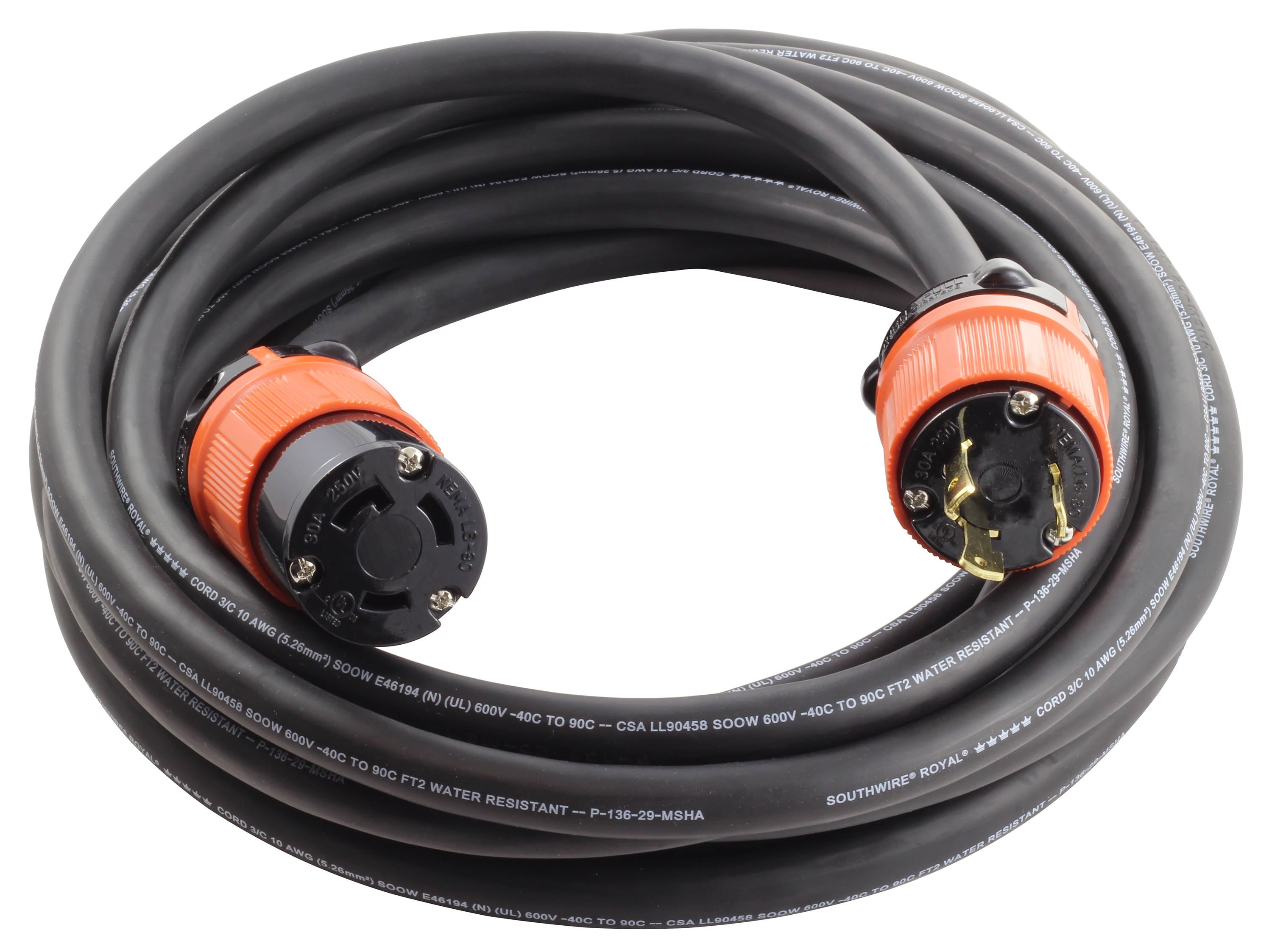 L6-30P to L6-30R Locking Connector Generator Power Cord Extension Cord 50FT 30A 
