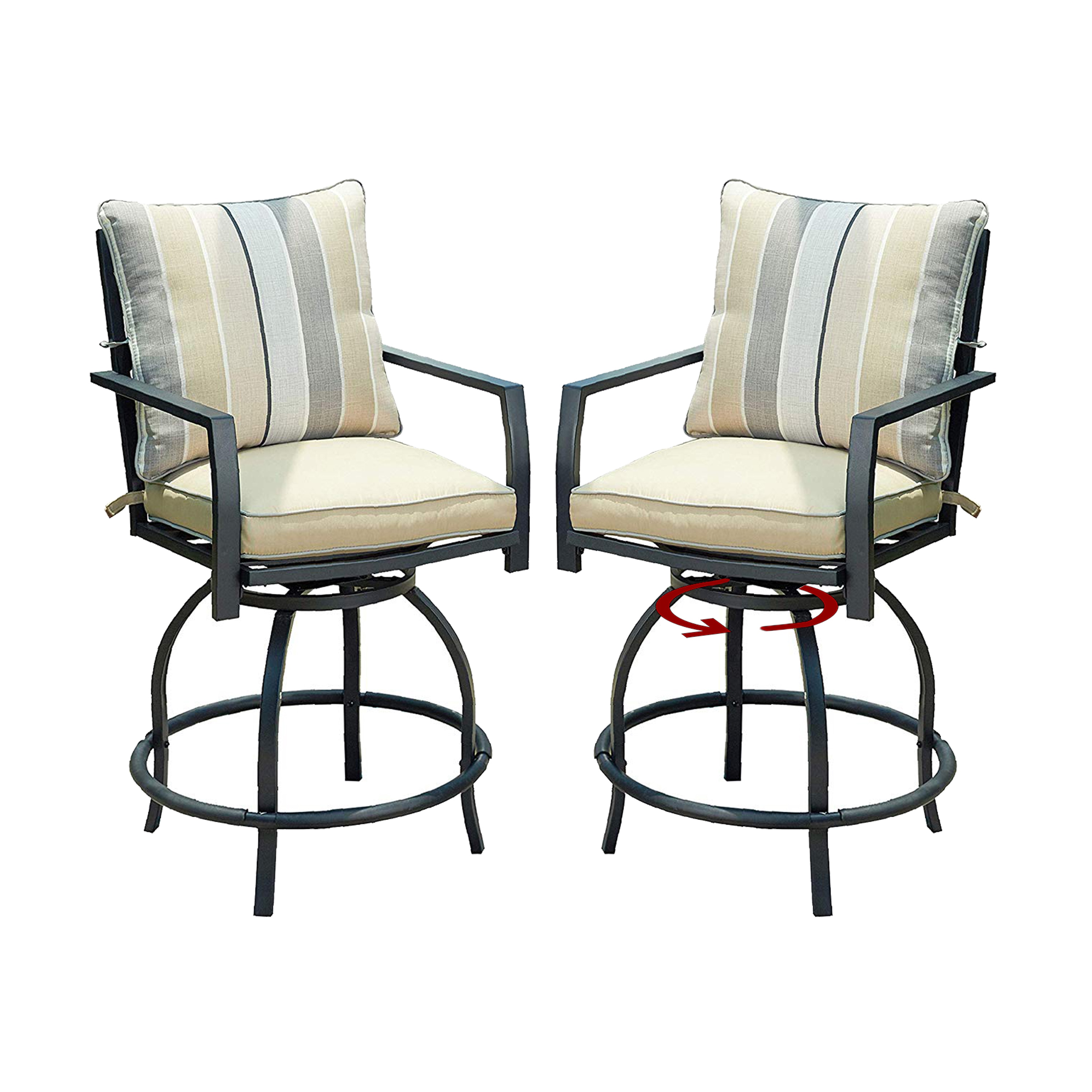 2 Bar Chairs,Wood Color Top Space 2 Piece Patio Chairs Set 360 Degree Swivel Bar Stools Outdoor Furniture Sets with All Weather Metal Frame 
