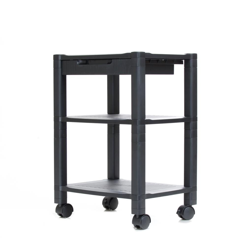 Black Wood Printer Stand With Adjustable Storage Black Wood Work Cart On Wheels 