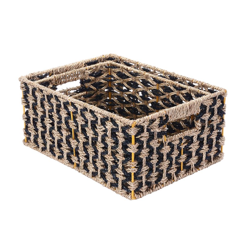 Handmade wicker storage basket with lid and turquoise wood decor Rectangular basket