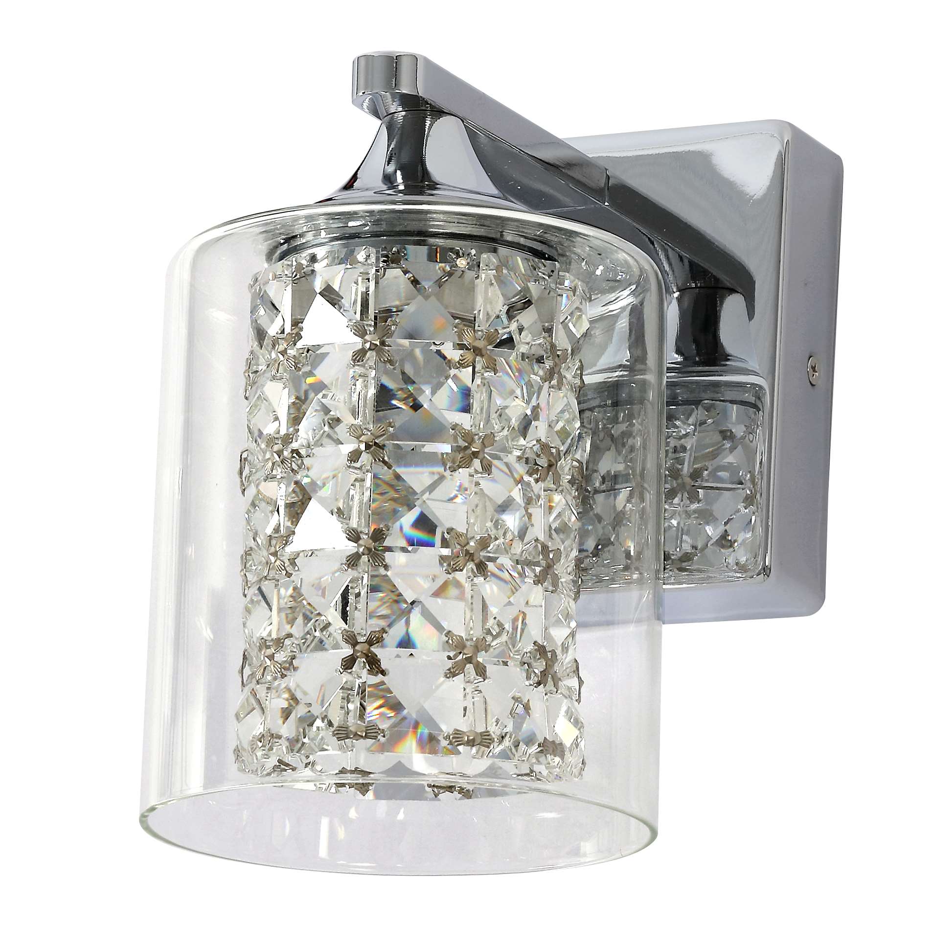 French Cut Glass Chrome Double Wall Light Chandelier Sconce 
