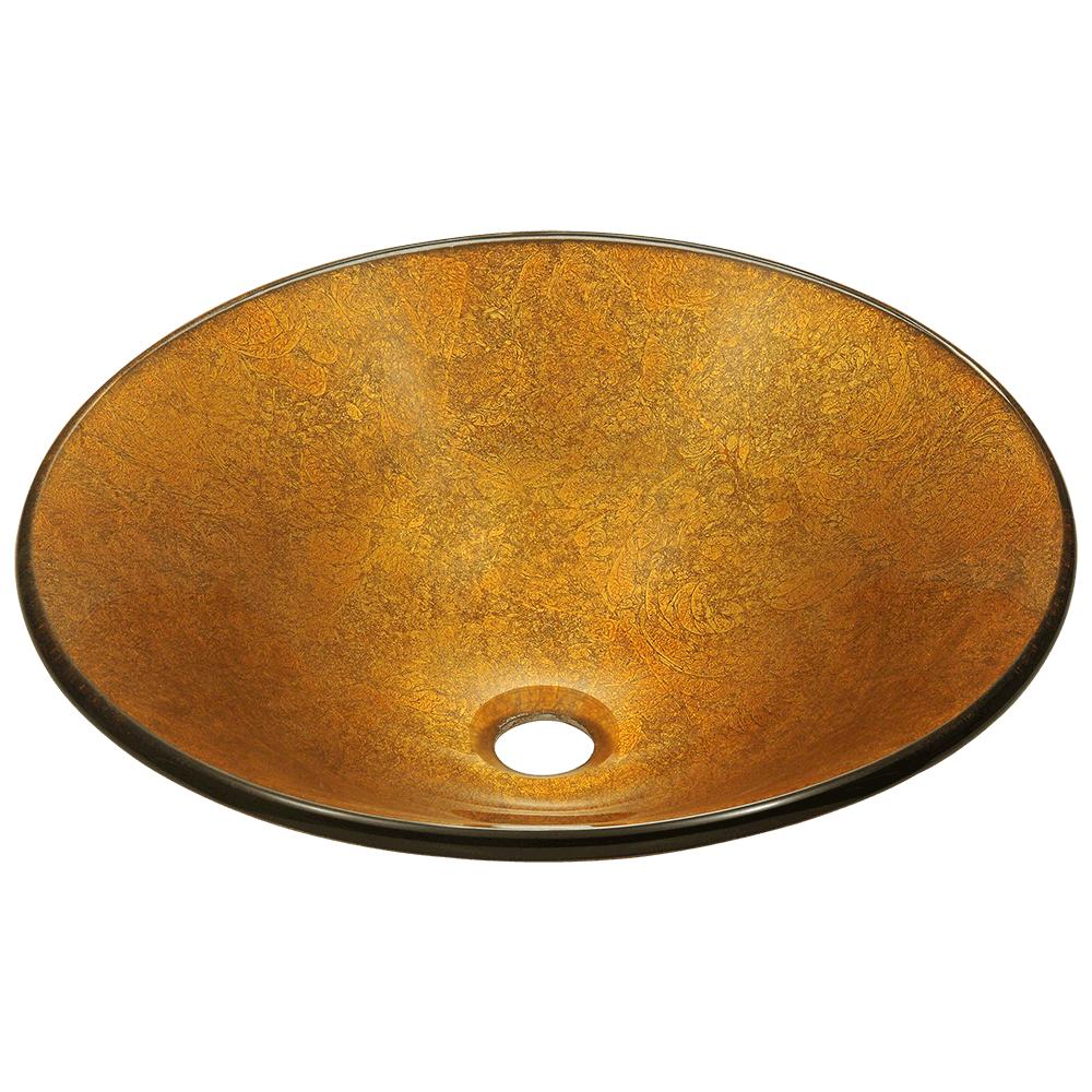 MR Direct Gold, Bronze Tempered Glass Vessel Round Modern Bathroom Sink (17.75-in x 17.75-in)