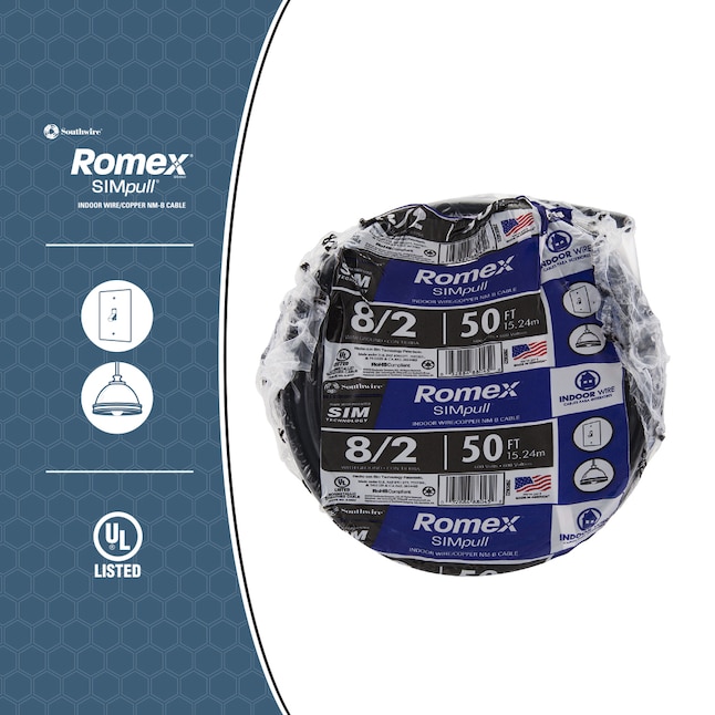 NEW By-The-Roll Southwire 63949232 Romex SIMpull 50-Ft 8-3 Non-Metallic Wire