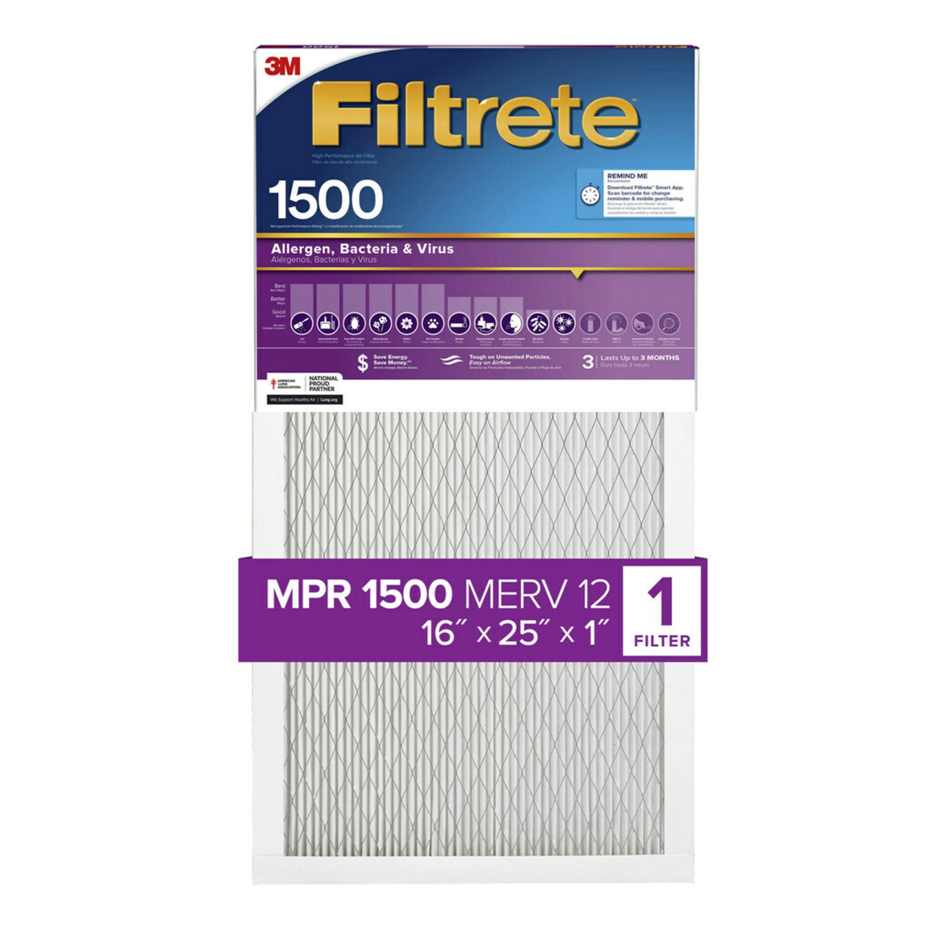 Filtrete MPR 1500 16 x 25 x 1 Healthy Living Ultra Allergen Reduction AC Furnace 