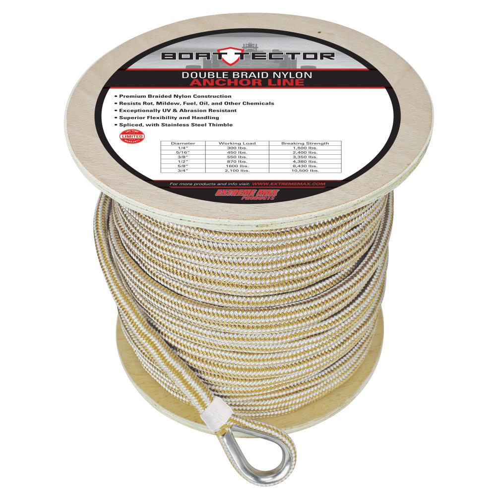 Marine Rope Lines for Anchors - Braided Boat Anchor Rope Ancor Ropes for Boats SGT KNOTS Nylon Anchor Rope w/Thimble White/Black Double Braid Nylon Anchor Line 3/8-1/2 in 100-150 ft 