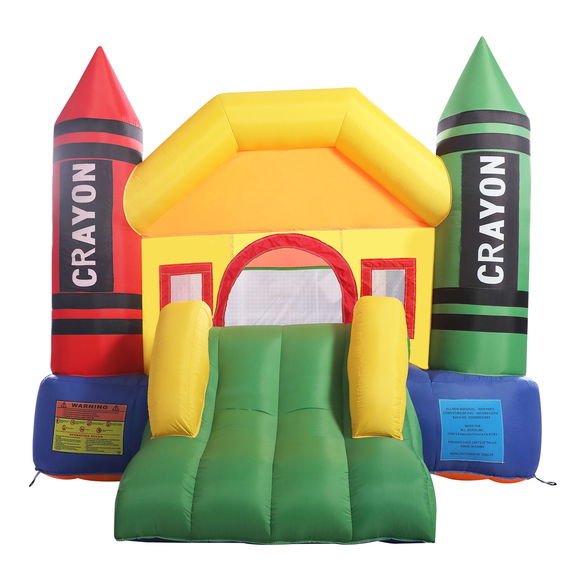 JAXPETY Inflatable Crayon Moonwalk Bounce House with Slide Bouncer Jumper Bouncer Castle 