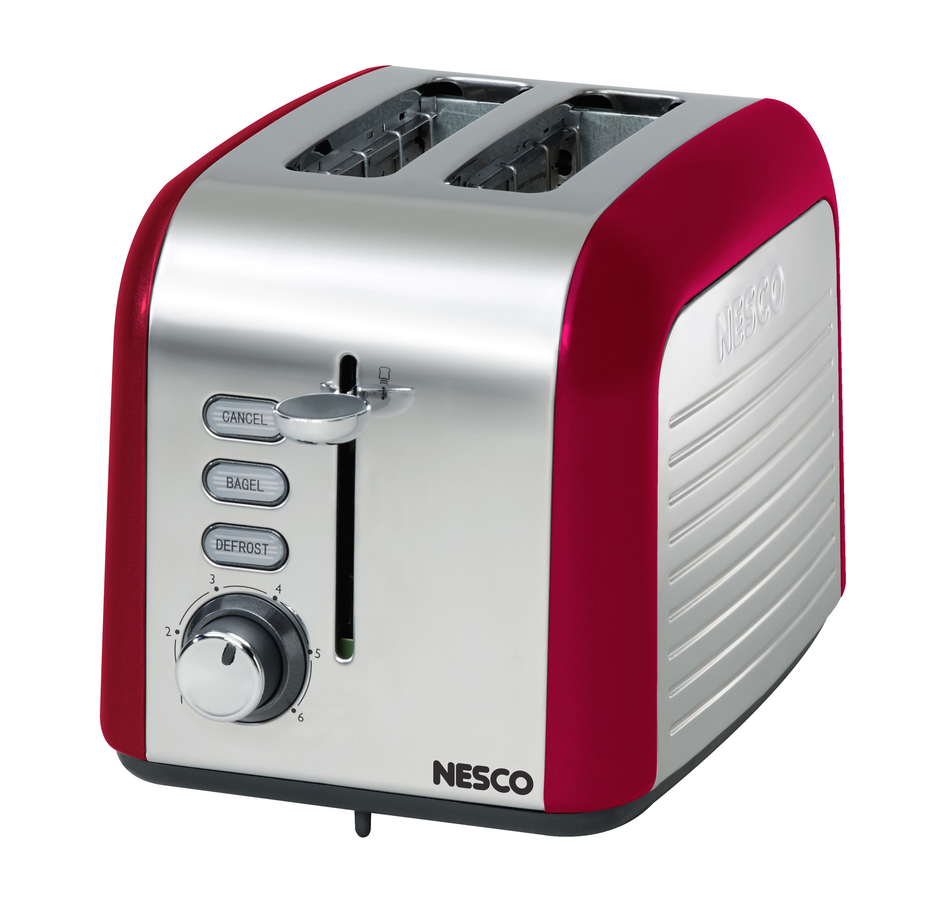 Nesco 2-Slice Red/ Chrome Toaster Kitchen 1000-Watt Adjustable Browning Control 