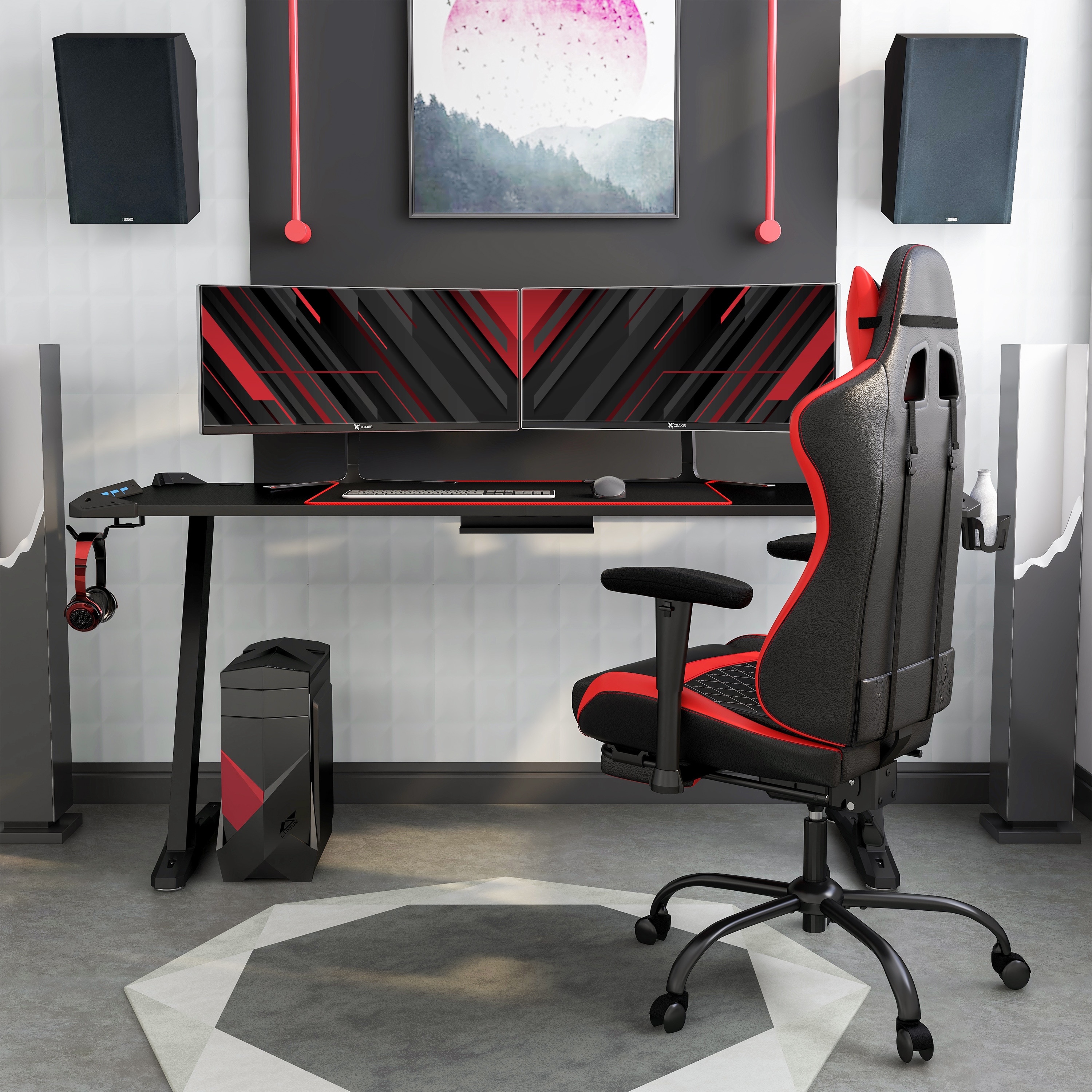 Polar Aurora Y-Sharped Gaming Desk 41.6" W x 24" D Home Office Computer Table 