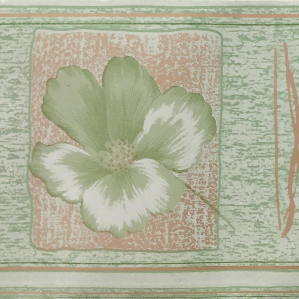 Elegant Small Roses with Leaf Scroll on Soft Green Silk WALLPAPER BORDER 