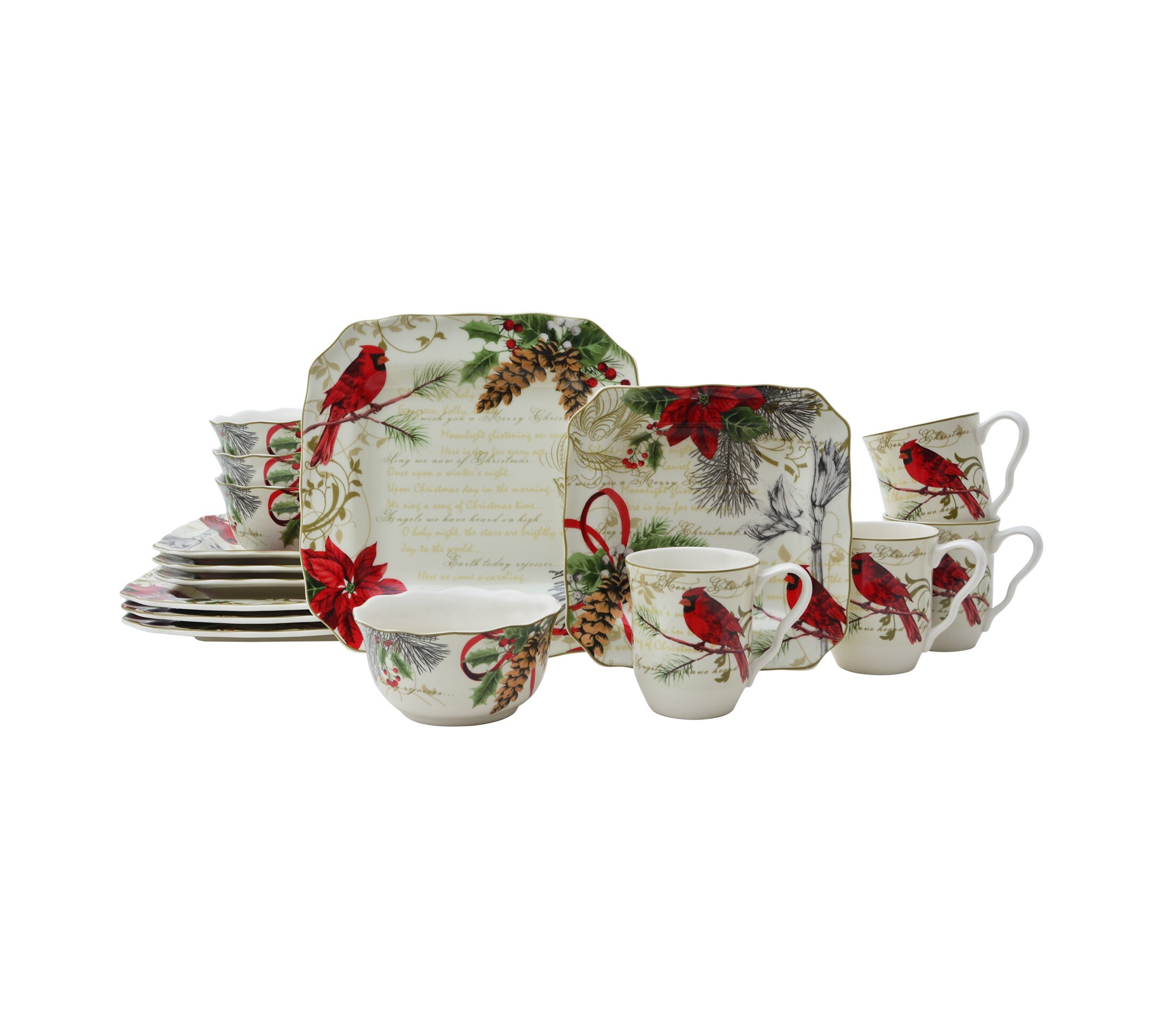 S/4 s 222 FIFTH CHRISTMAS TUNES HOLIDAY APPETIZER PLATES RED/WHITE 