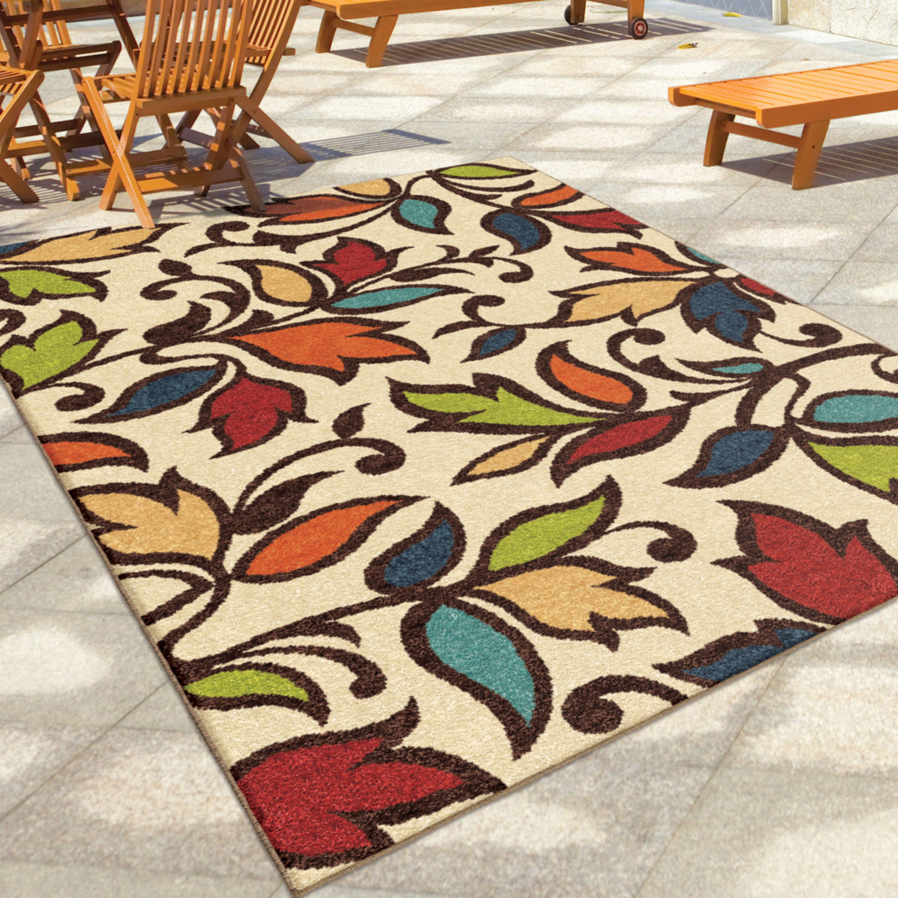 Orian Rugs DiCarna 7 x 10 Cream Outdoor Floral/Botanical Coastal Area