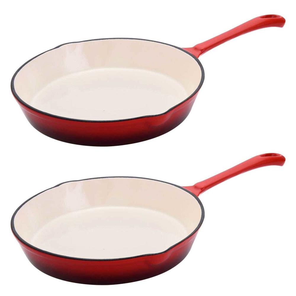 Red Enamel Cast Iron Cooking Pot Skillet Frying Pan with Lid Red Enamel Saucepan 