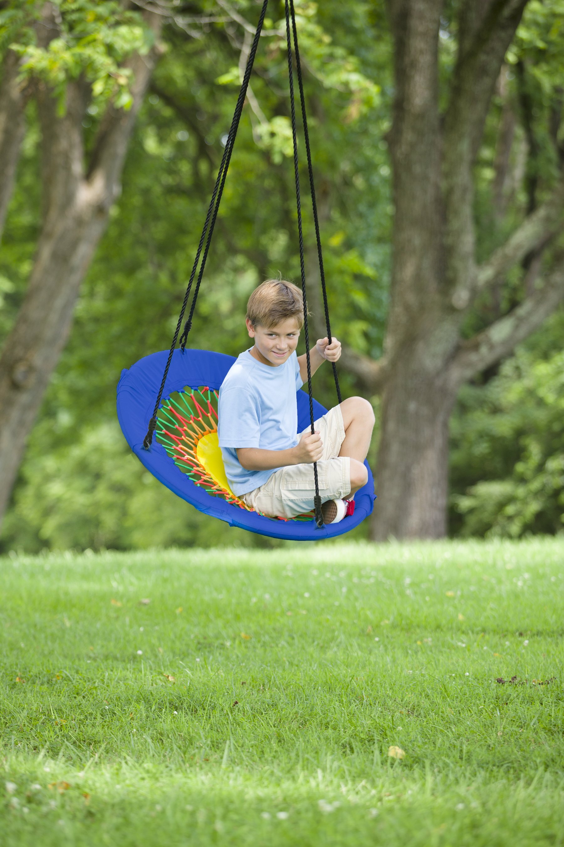 Kids Garden Swing Seat for Climbing Frame in Blue With Height Adjustable Ropes 