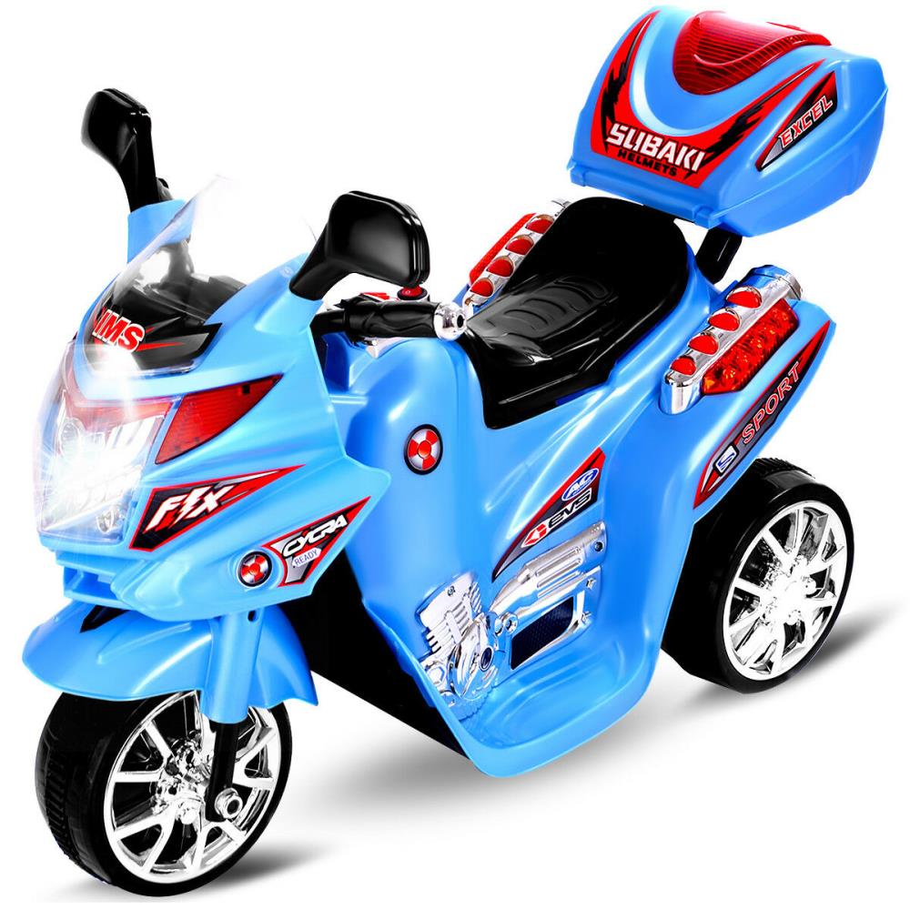 Kids Ride On Motorcycle 4 Wheel 6V Battery Powered Electric Toy Power Bike Blue 