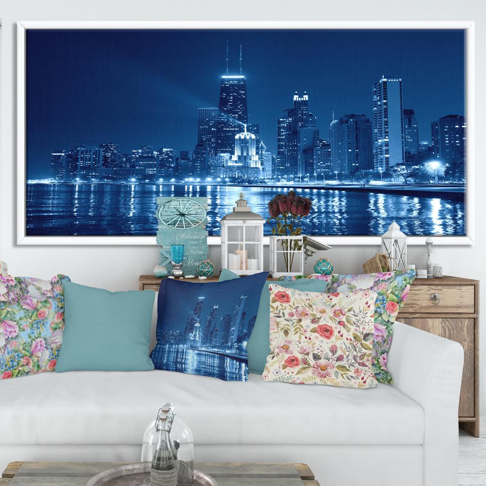 Chicago City Skyline at Night 3.2 Wall Art Canvas Picture Print 