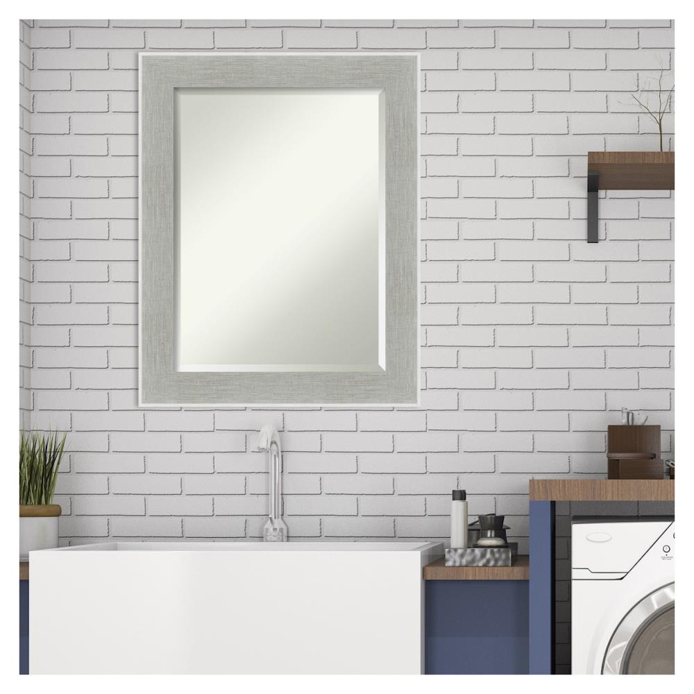 Amanti Art Glam Linen Grey Frame Collection 23.25-in W x 29.25-in H Distressed Grey,Silver Rectangular Bathroom Vanity Mirror