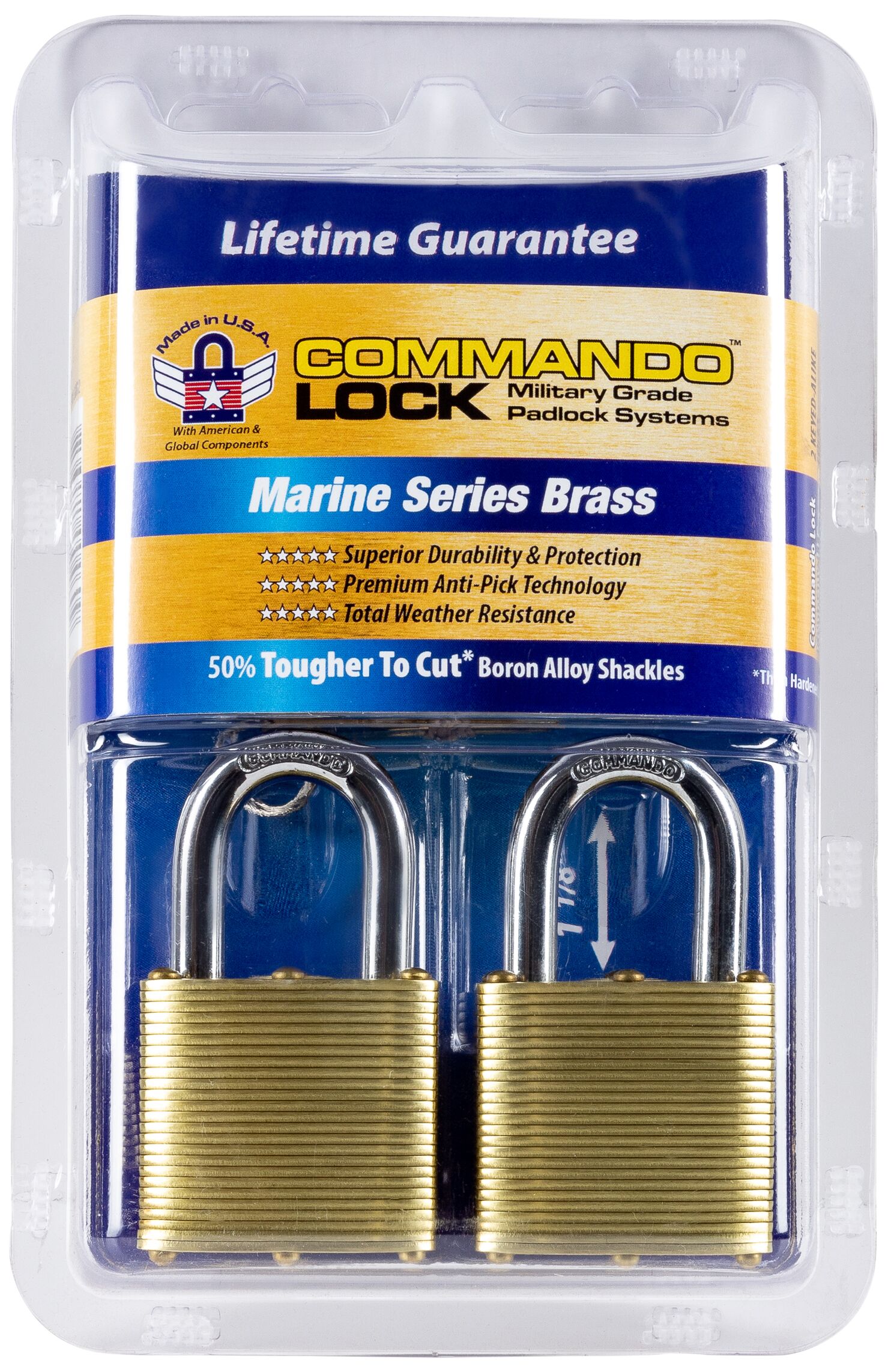 Commando Lock Marine 4-Pack 1-1/8-in Shackle x 1.75-in Width Brass Keyed Padlock