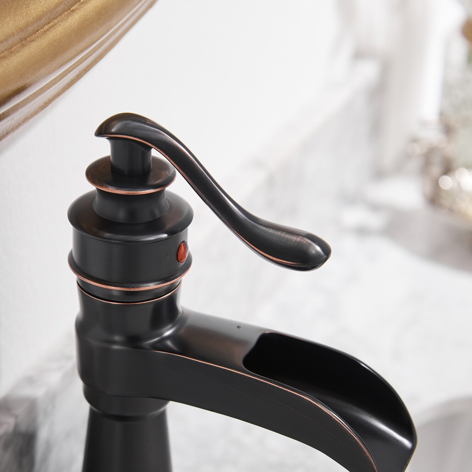 WELLFOR FOR HOME Bathroom Sink Faucets Oil Rubbed Bronze 1-handle Single Hole Waterfall Bathroom Sink Faucet with Drain with Deck Plate