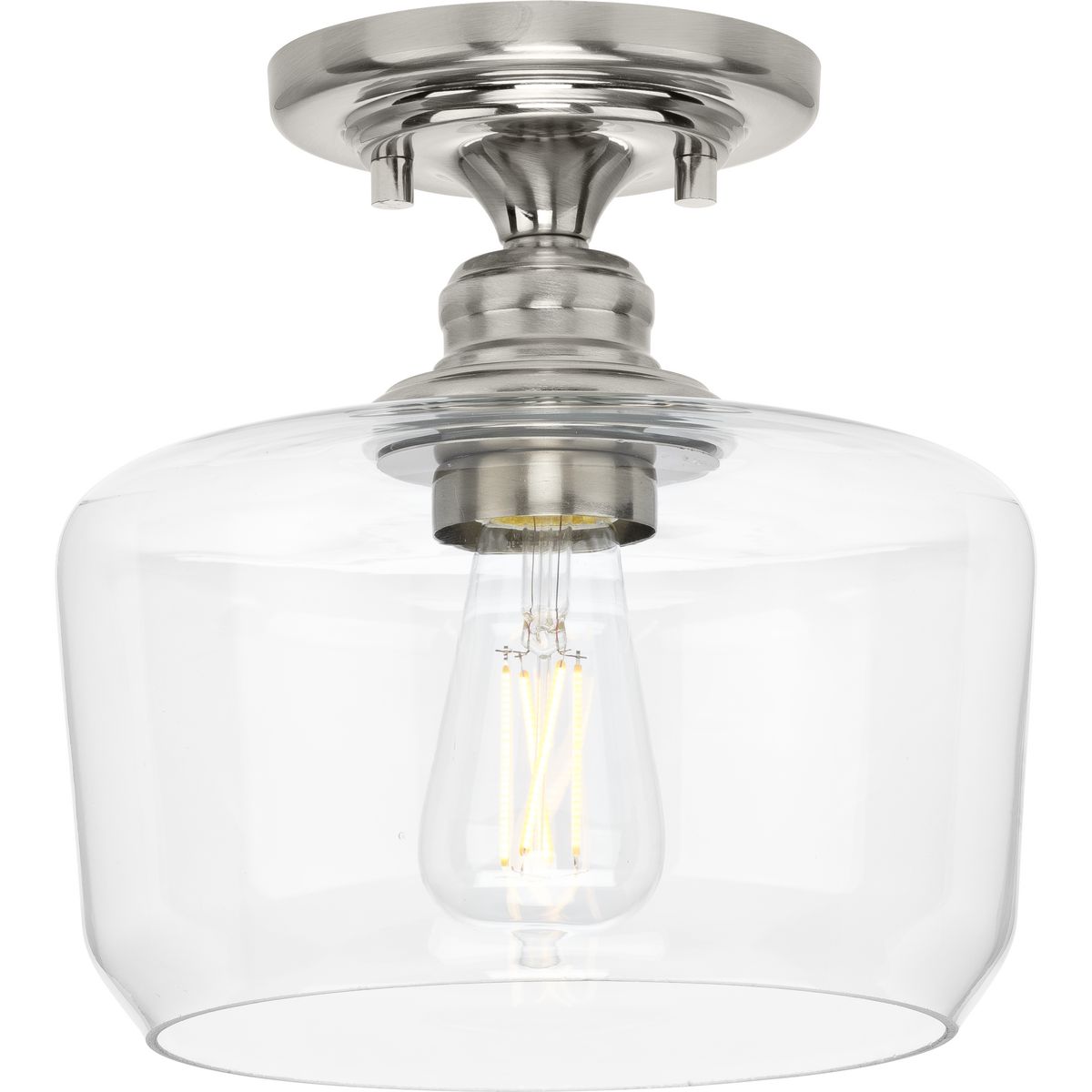 Loftin Collection 1-Light Clear Patterned Glass Farmhouse Pendant Light Brushed Nickel