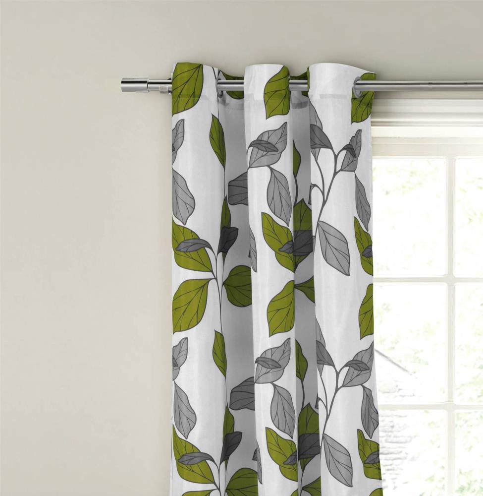 Grommets White with Gray and Green Leaf Design Duck River Textile PANEL-KARINE Set of Two Window Curtain Panels: 110 x 84 2