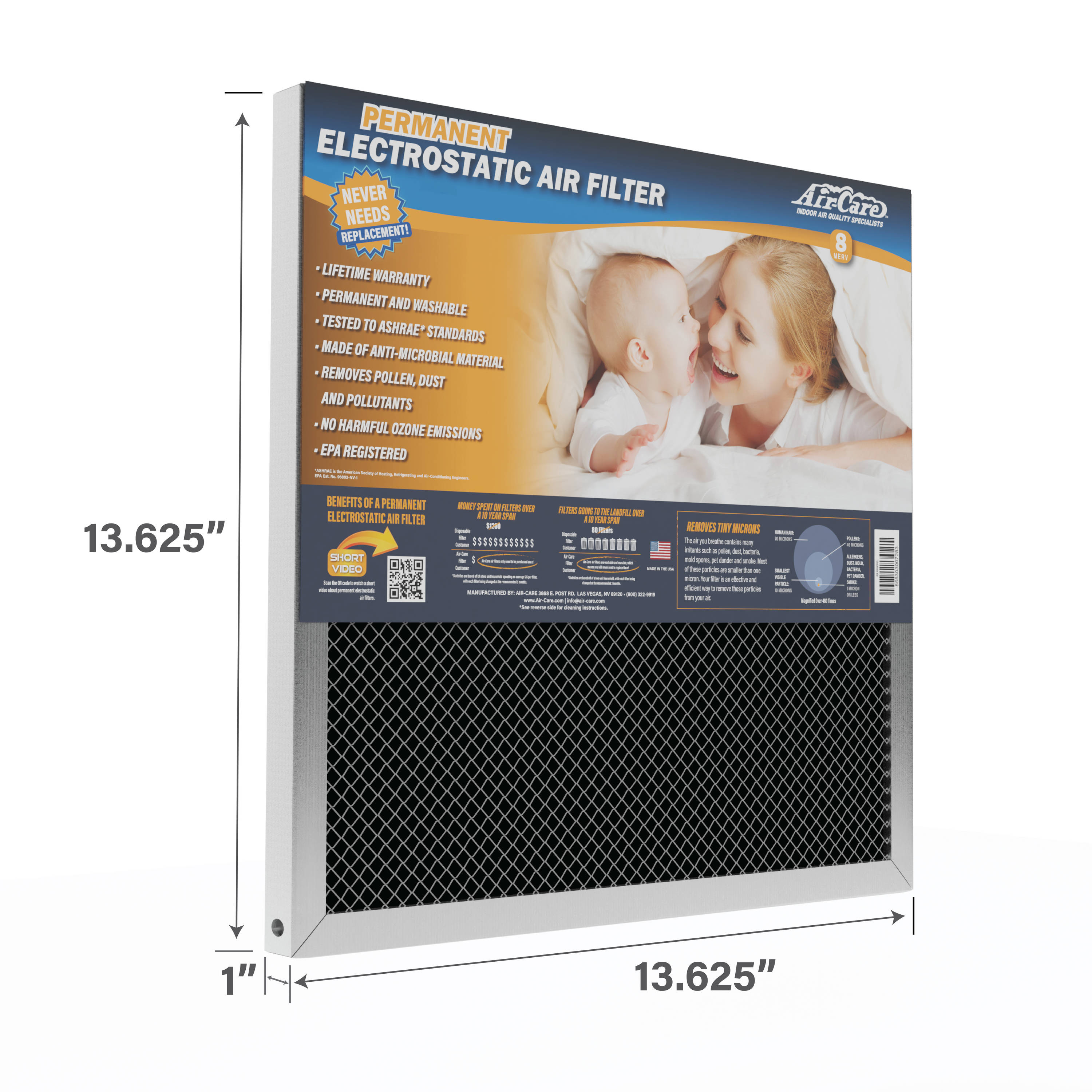 Air-Care 14-in W x 14-in L x 1-in Washable Electrostatic Air Filter