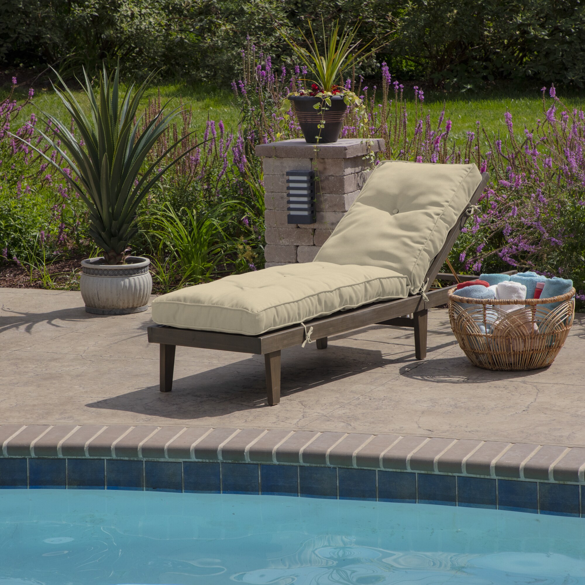 Outdoor Lounge Chair Cushion Tufted Deck Chaise Padding Fleece Pool Recliner Mat 