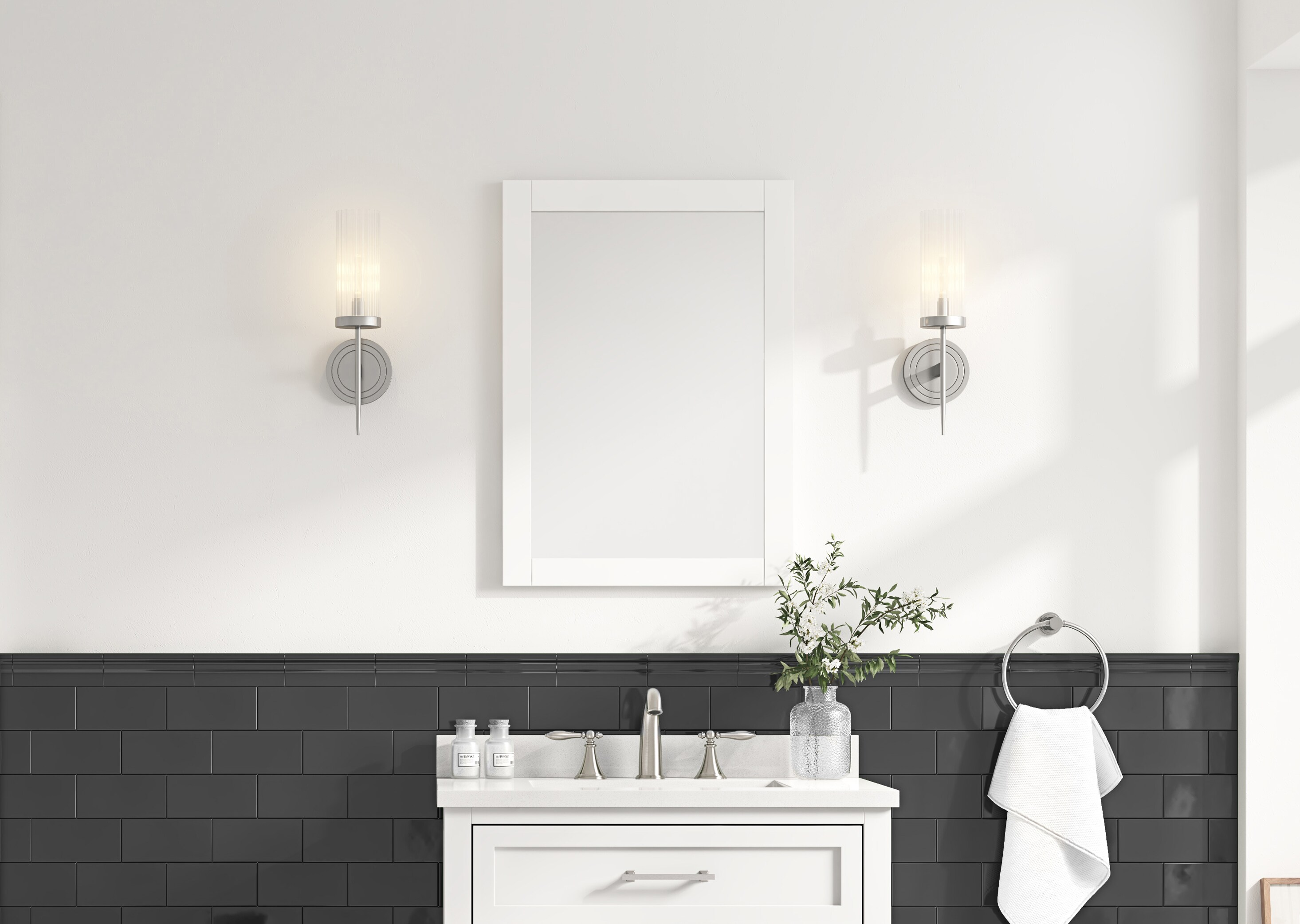 EVELEND 20-in W X 28-in H White Rectangular Framed Bathroom Mirror