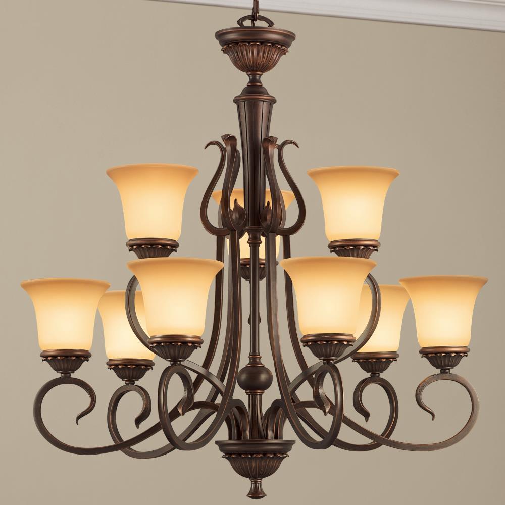 RUBBED OIL BRONZE 9 LIGHT CHANDELIER WITH SHADES 