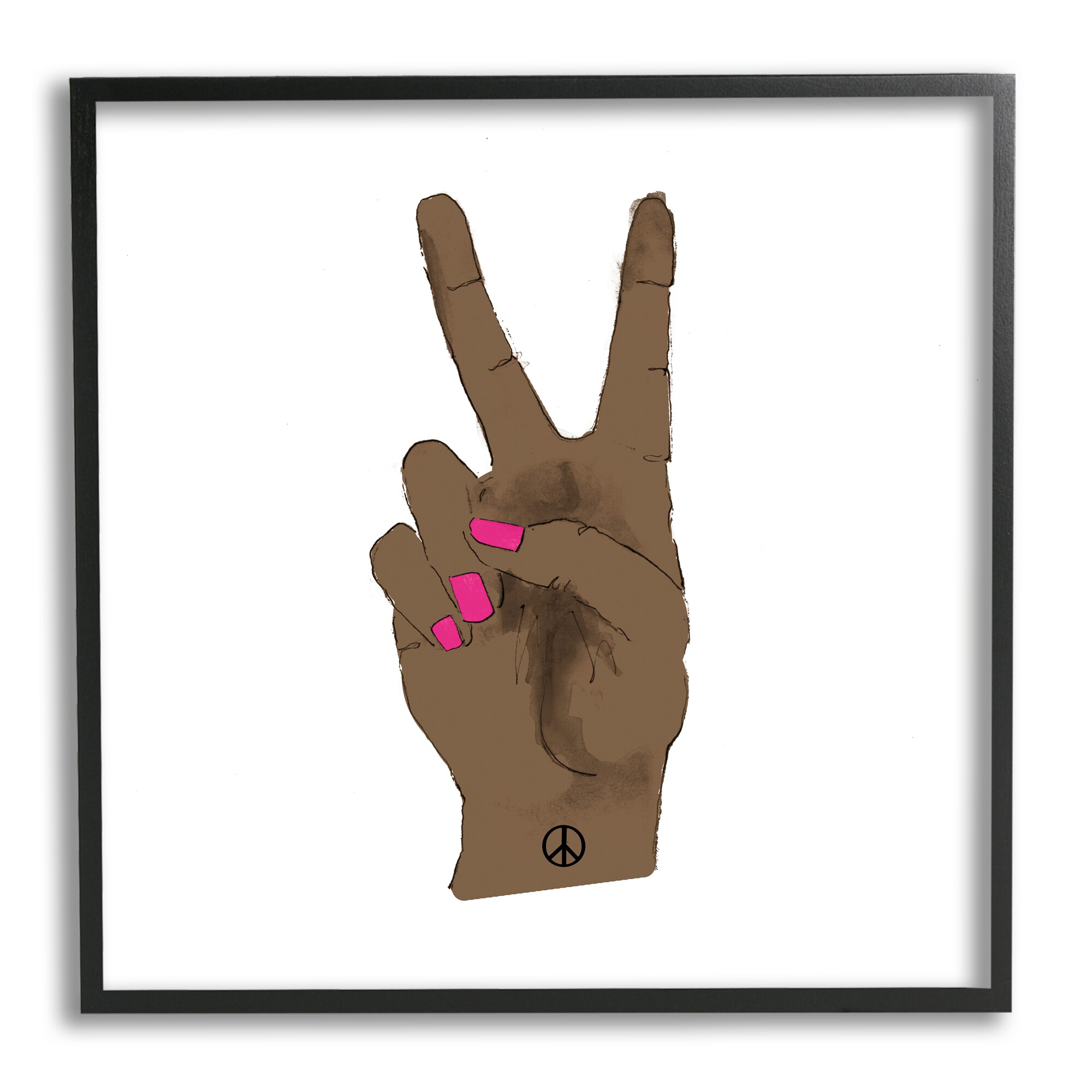 Stupell Industries Stupell Industries African American Woman's Hand Peace  Sign Pink Nails Black Framed Giclee Texturized Art by Lanie Loreth, 12 x   x 12 in the Wall Art department at 