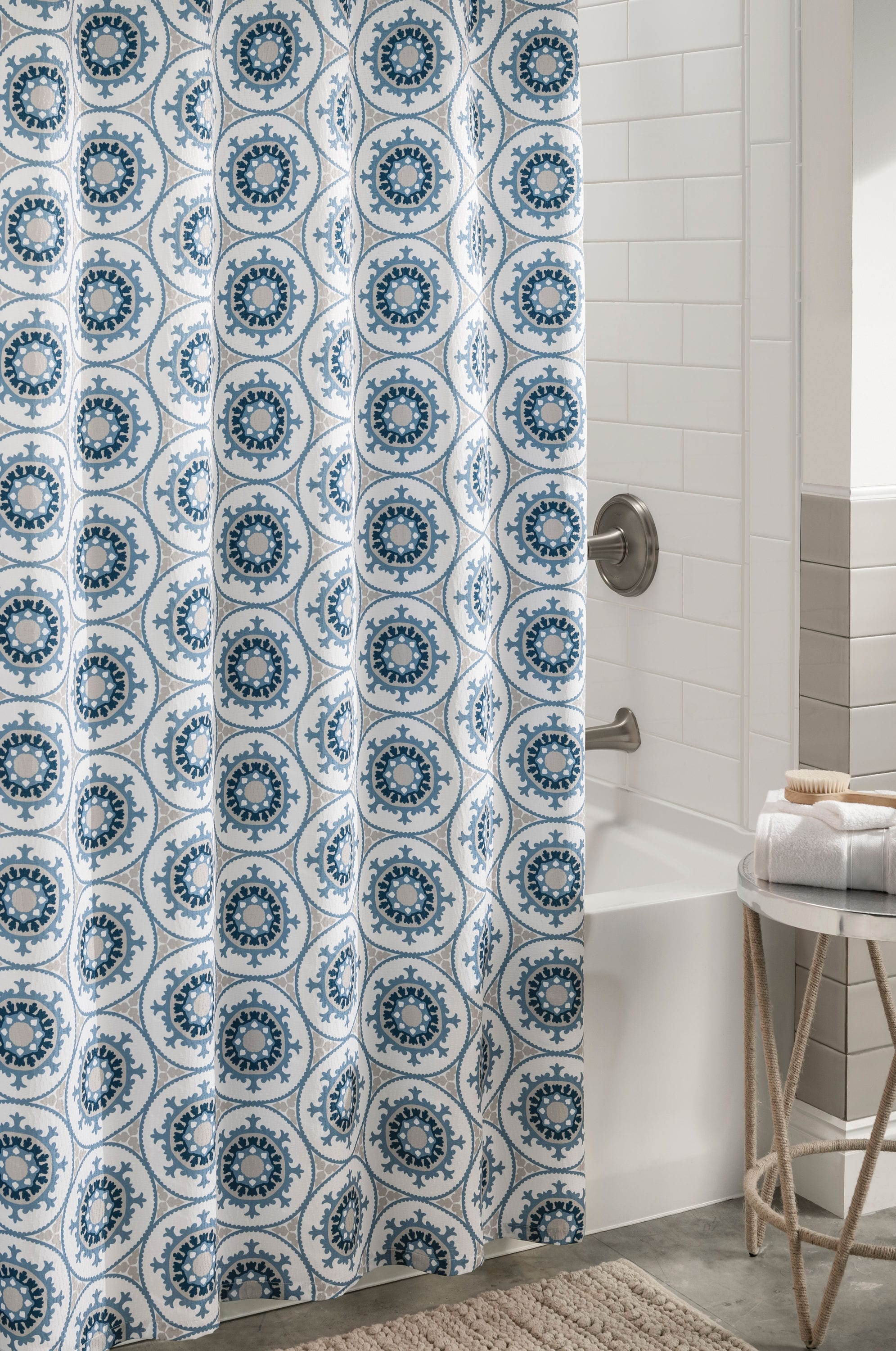Diamond Blue Grey Shower Curtain by Blue Geometric Modern Contemporary Polyester 