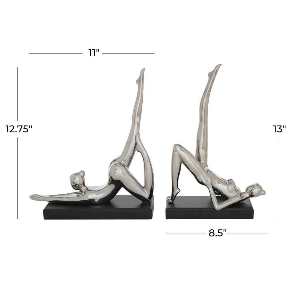 Grayson Lane Silver Ceramic Yoga Figurine Sculpture Set of 2: 11L x 12.75H 8.5L x 13H