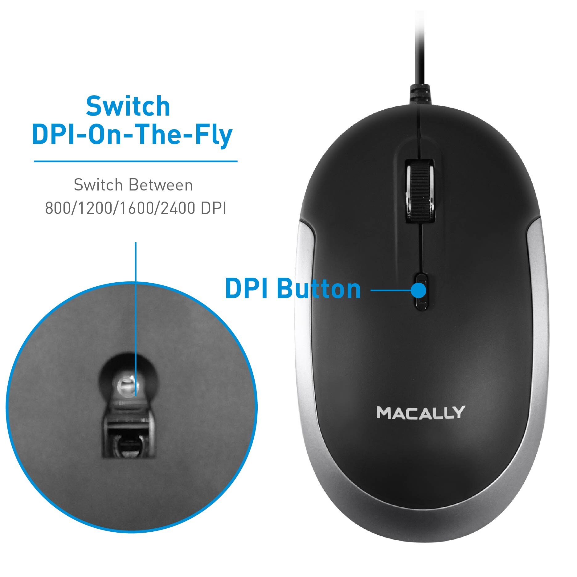 Macally Macally Silent USB Mouse Wired for Apple Mac or Windows PC  Laptop/Desktop Computer | Slim and Compact Mice Design with Optical Sensor  and DPI 